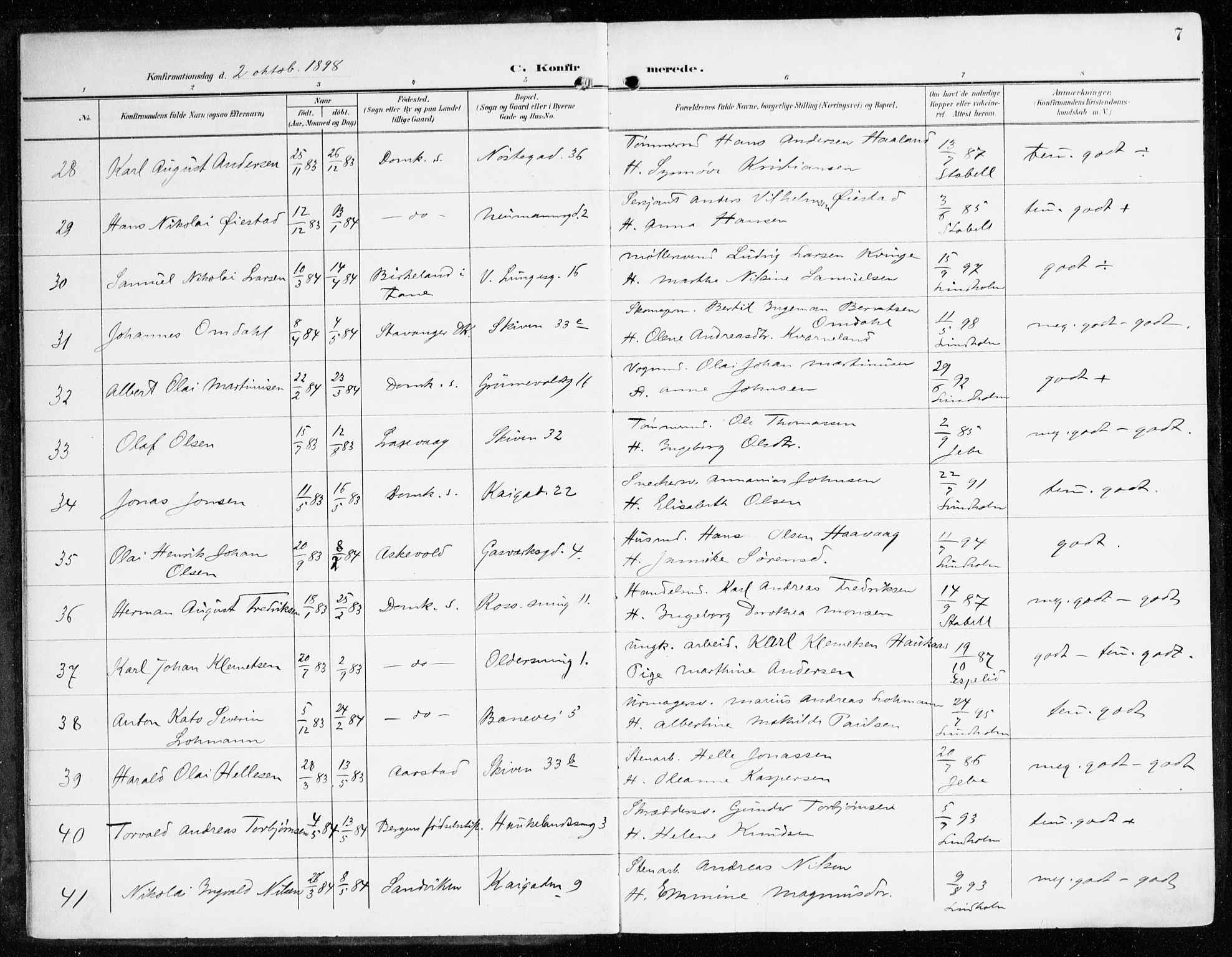 Domkirken sokneprestembete, AV/SAB-A-74801/H/Haa/L0031: Parish register (official) no. C 6, 1898-1915, p. 7