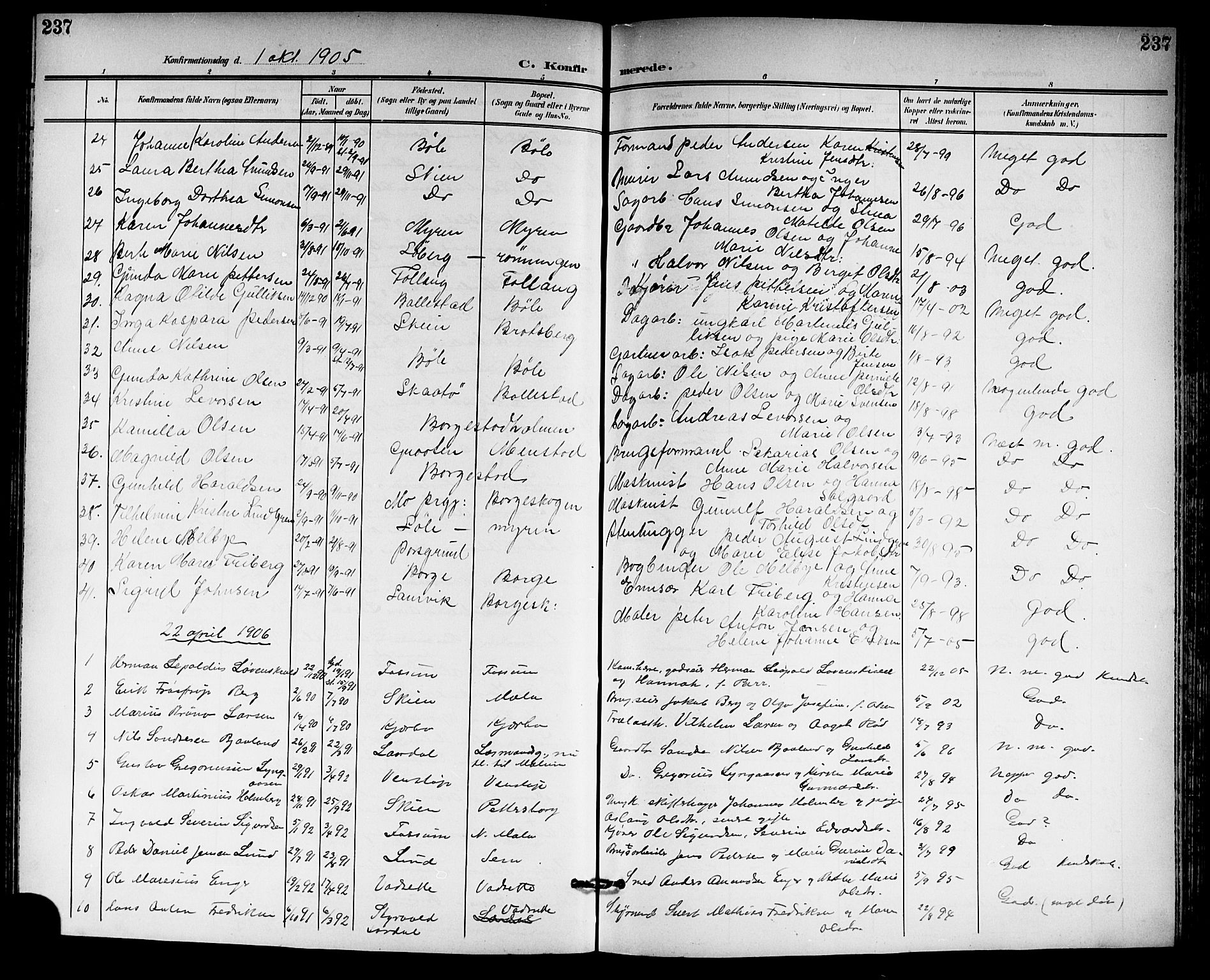Gjerpen kirkebøker, SAKO/A-265/G/Ga/L0003: Parish register (copy) no. I 3, 1901-1919, p. 237
