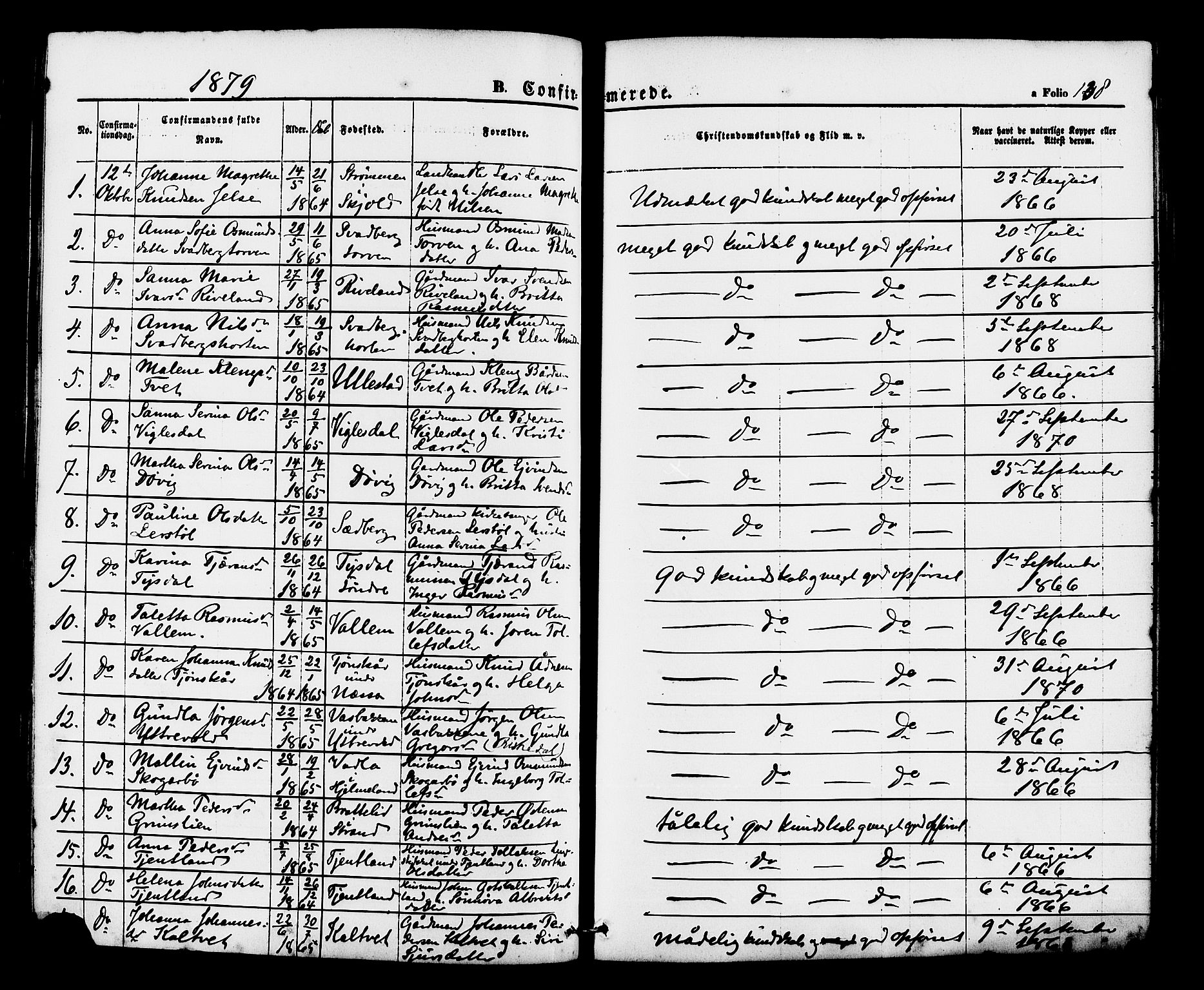 Hjelmeland sokneprestkontor, AV/SAST-A-101843/01/IV/L0012: Parish register (official) no. A 12, 1862-1886, p. 138