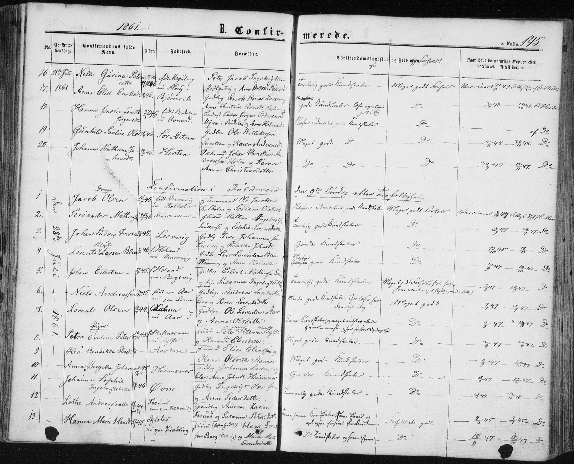 Ministerialprotokoller, klokkerbøker og fødselsregistre - Nord-Trøndelag, SAT/A-1458/780/L0641: Parish register (official) no. 780A06, 1857-1874, p. 145