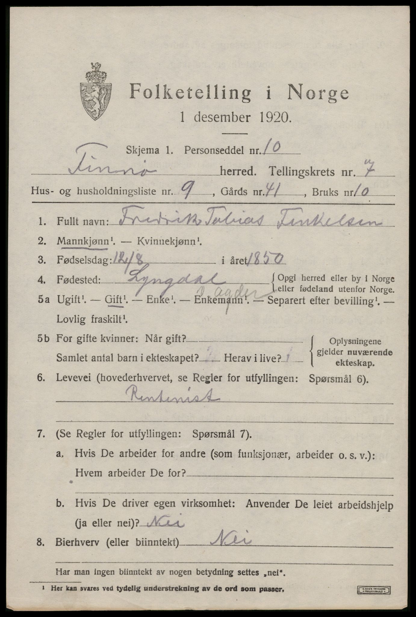 SAST, 1920 census for Finnøy, 1920, p. 3652