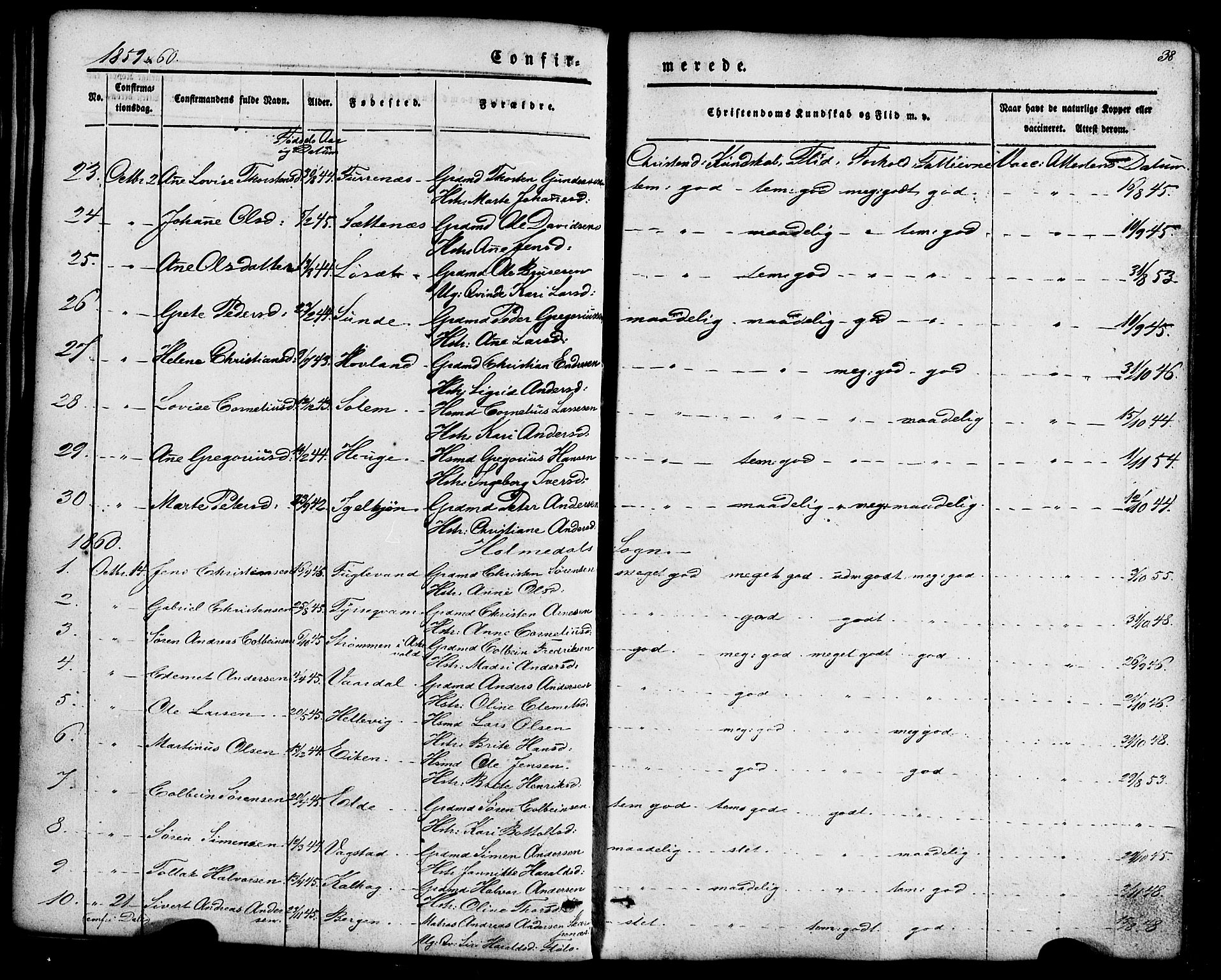 Fjaler sokneprestembete, AV/SAB-A-79801/H/Haa/Haaa/L0008: Parish register (official) no. A 8, 1850-1886, p. 38