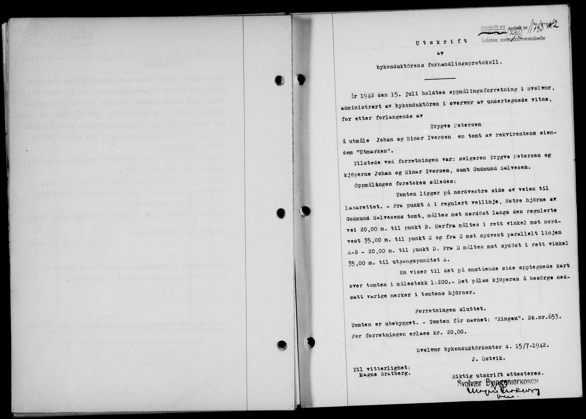 Lofoten sorenskriveri, SAT/A-0017/1/2/2C/L0010a: Mortgage book no. 10a, 1942-1943, Diary no: : 1783/1942