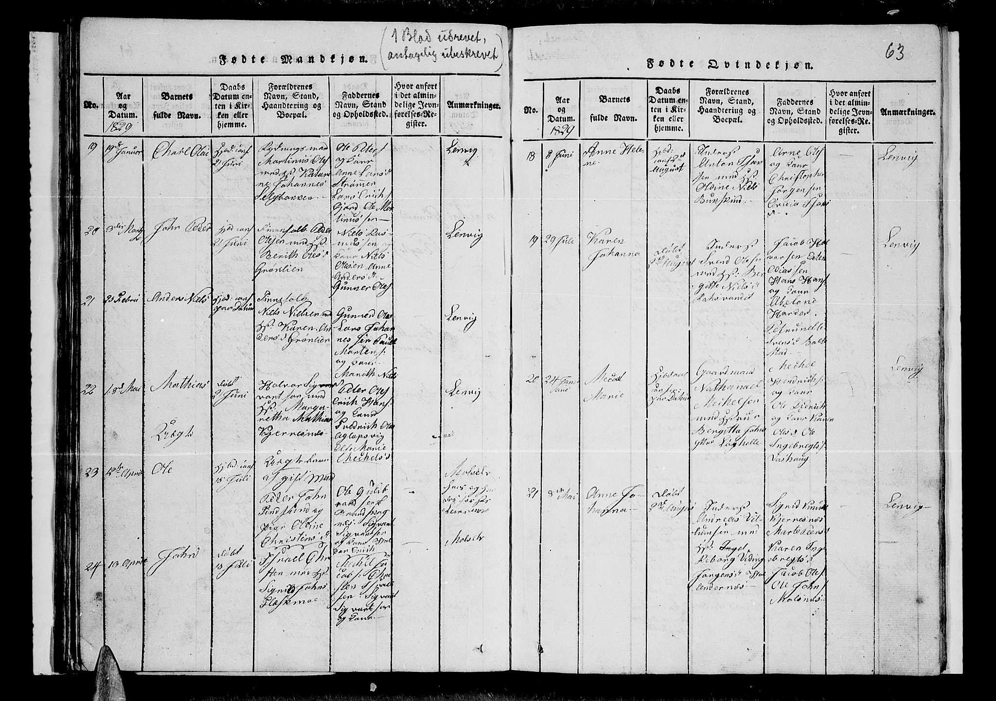 Lenvik sokneprestembete, AV/SATØ-S-1310/H/Ha/Hab/L0001klokker: Parish register (copy) no. 1, 1822-1837, p. 63