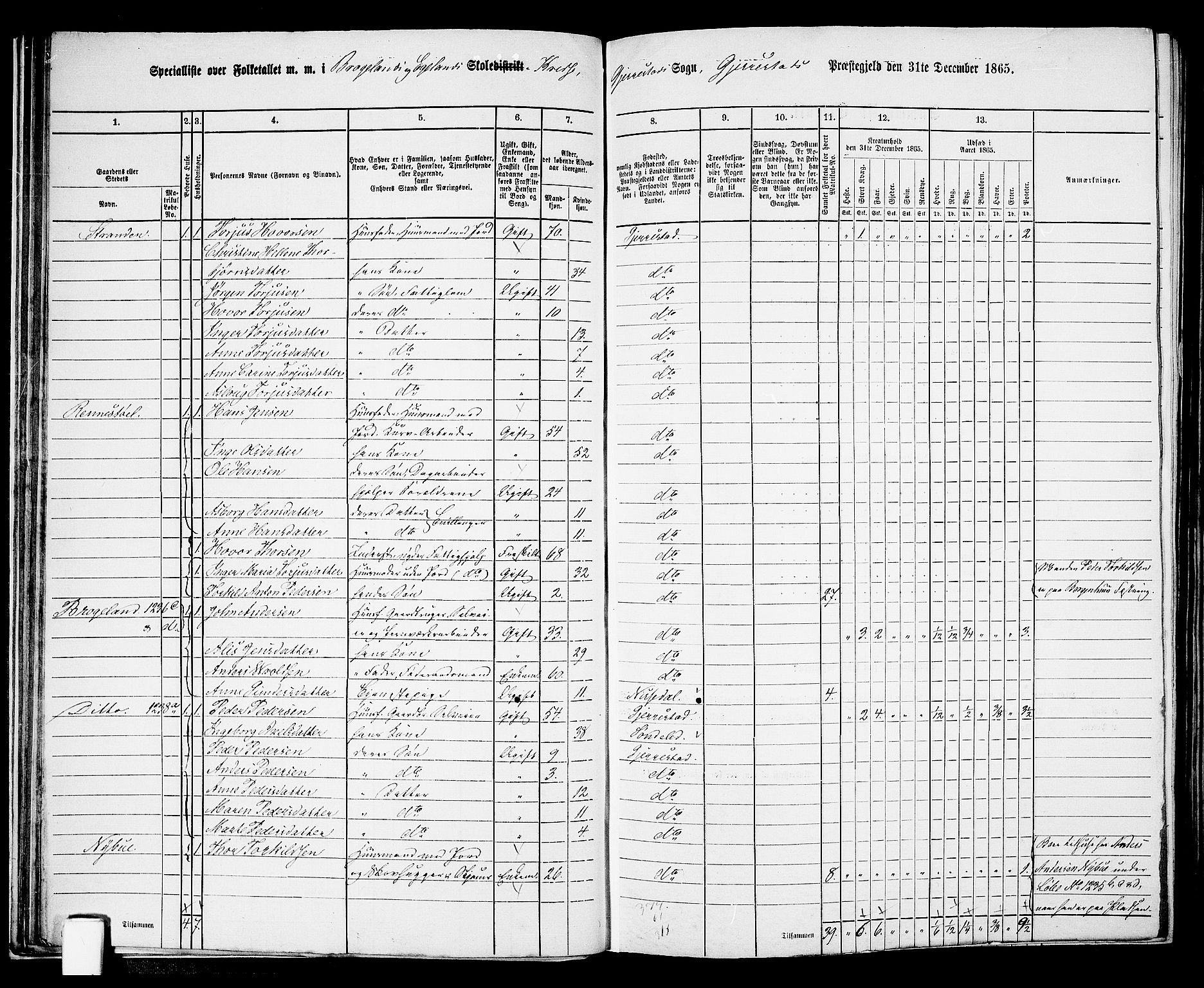 RA, 1865 census for Gjerstad, 1865, p. 25