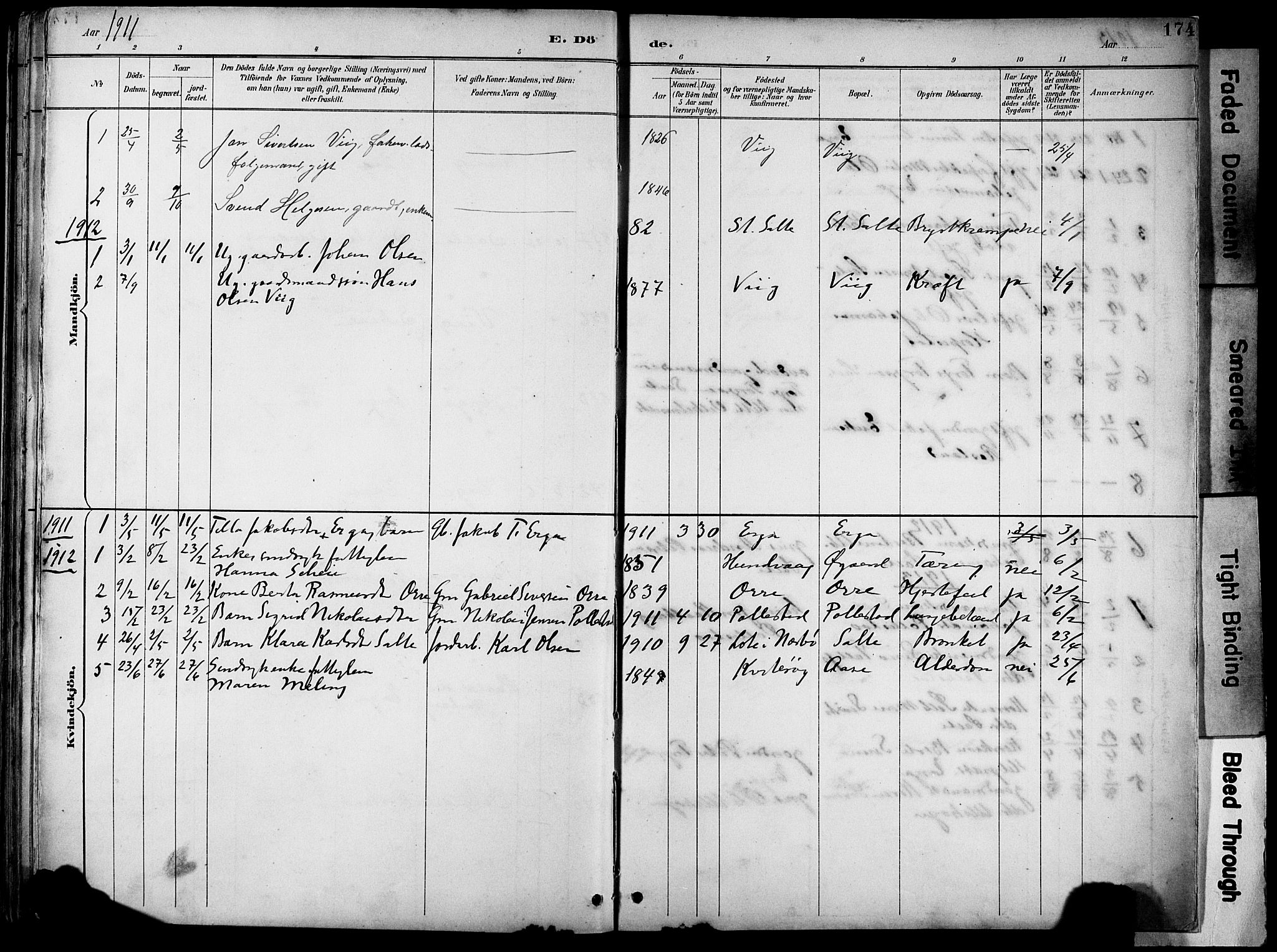 Klepp sokneprestkontor, SAST/A-101803/001/3/30BB/L0005: Parish register (copy) no. B 5, 1889-1918, p. 174