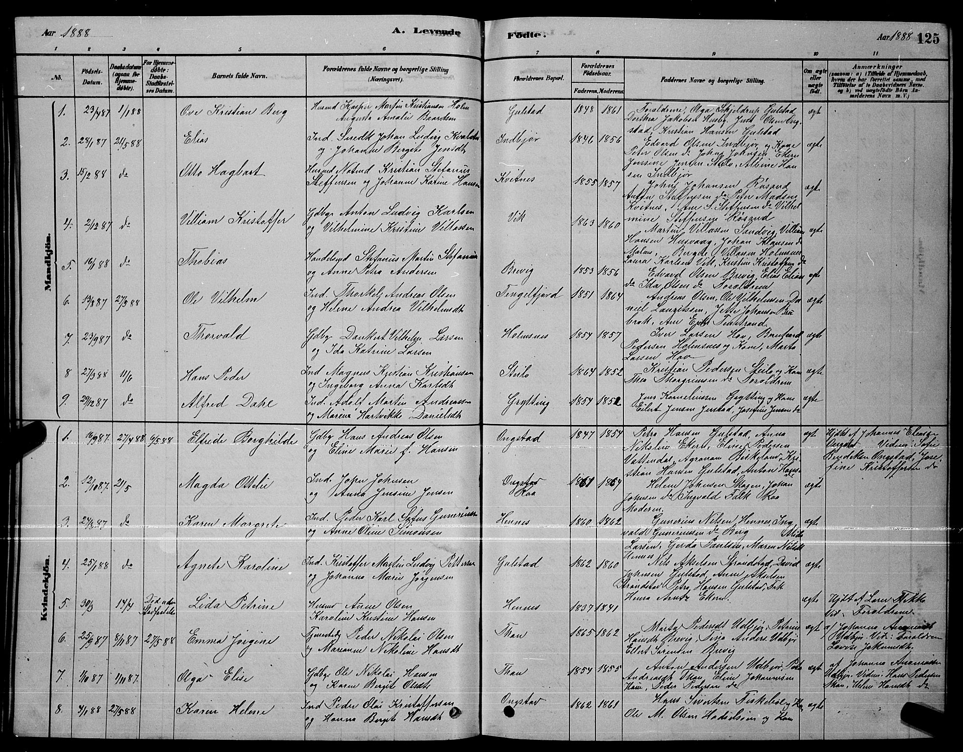 Ministerialprotokoller, klokkerbøker og fødselsregistre - Nordland, SAT/A-1459/888/L1267: Parish register (copy) no. 888C05, 1878-1890, p. 125