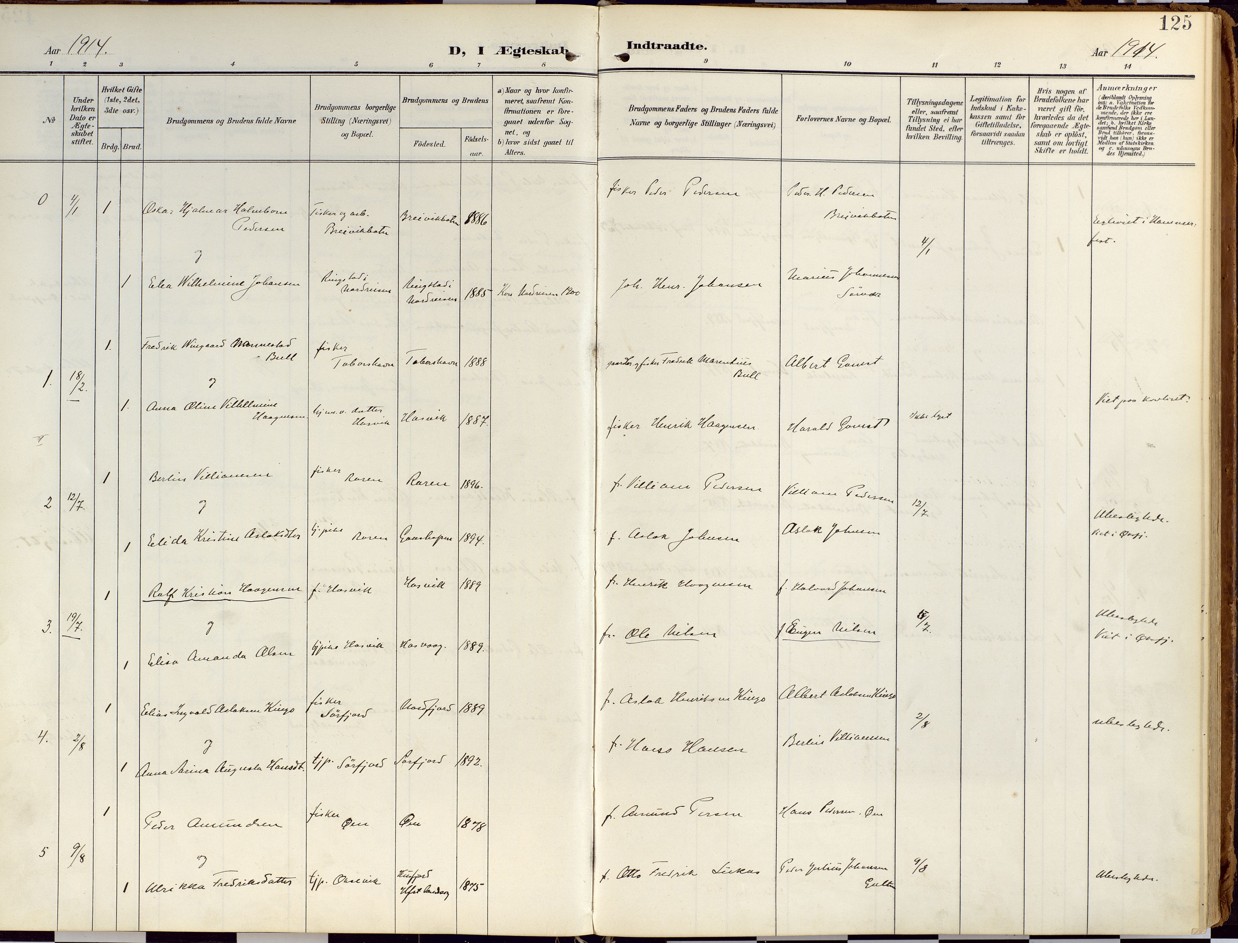 Loppa sokneprestkontor, AV/SATØ-S-1339/H/Ha/L0010kirke: Parish register (official) no. 10, 1907-1922, p. 125