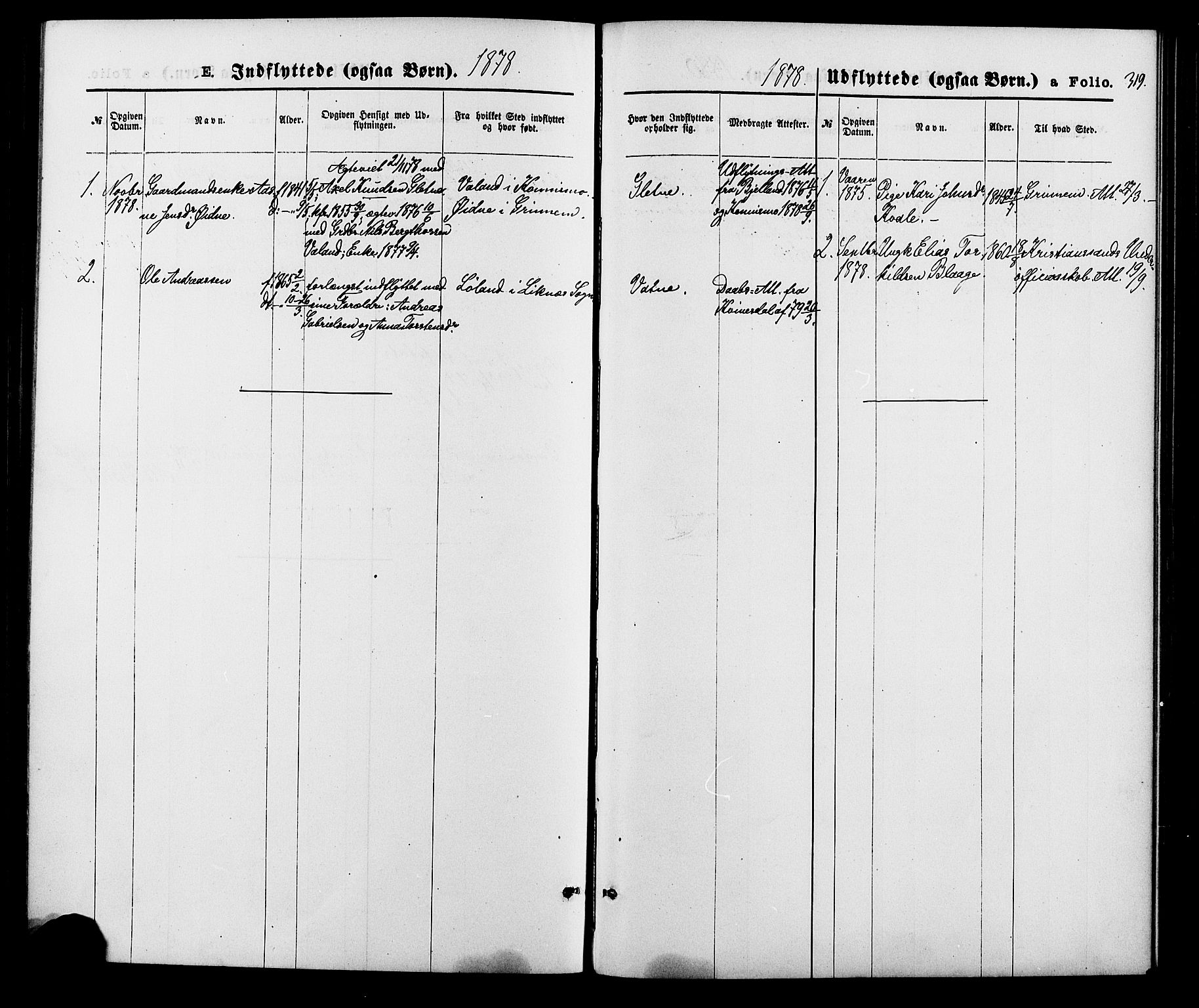 Hægebostad sokneprestkontor, SAK/1111-0024/F/Fa/Fab/L0003: Parish register (official) no. A 3, 1872-1886, p. 319