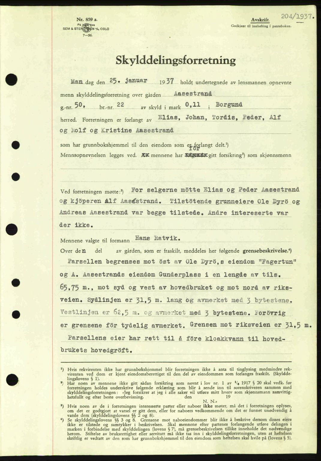 Nordre Sunnmøre sorenskriveri, AV/SAT-A-0006/1/2/2C/2Ca: Mortgage book no. A2, 1936-1937, Diary no: : 204/1937