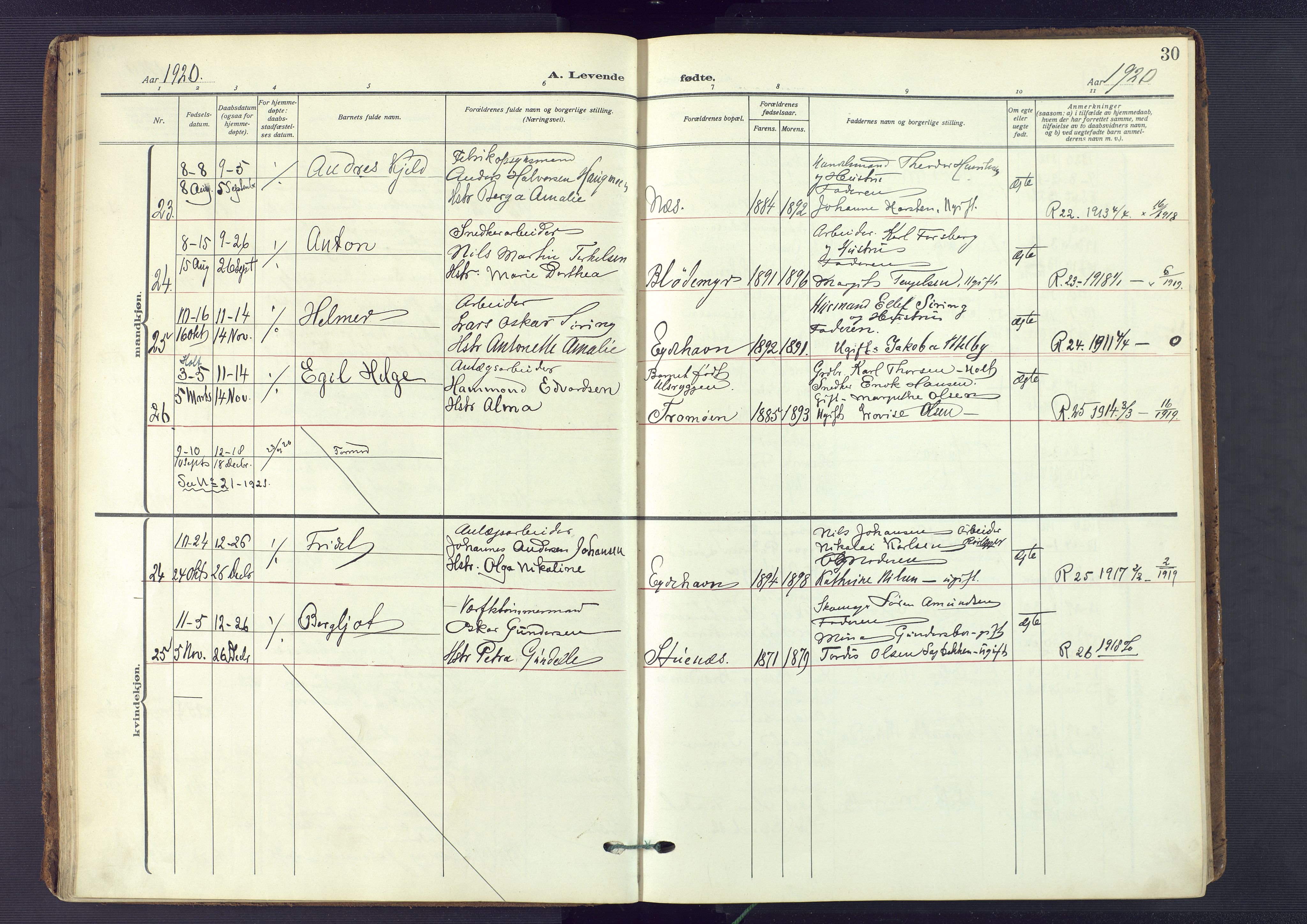 Austre Moland sokneprestkontor, SAK/1111-0001/F/Fa/Fab/L0003: Parish register (official) no. A 3, 1914-1927, p. 30