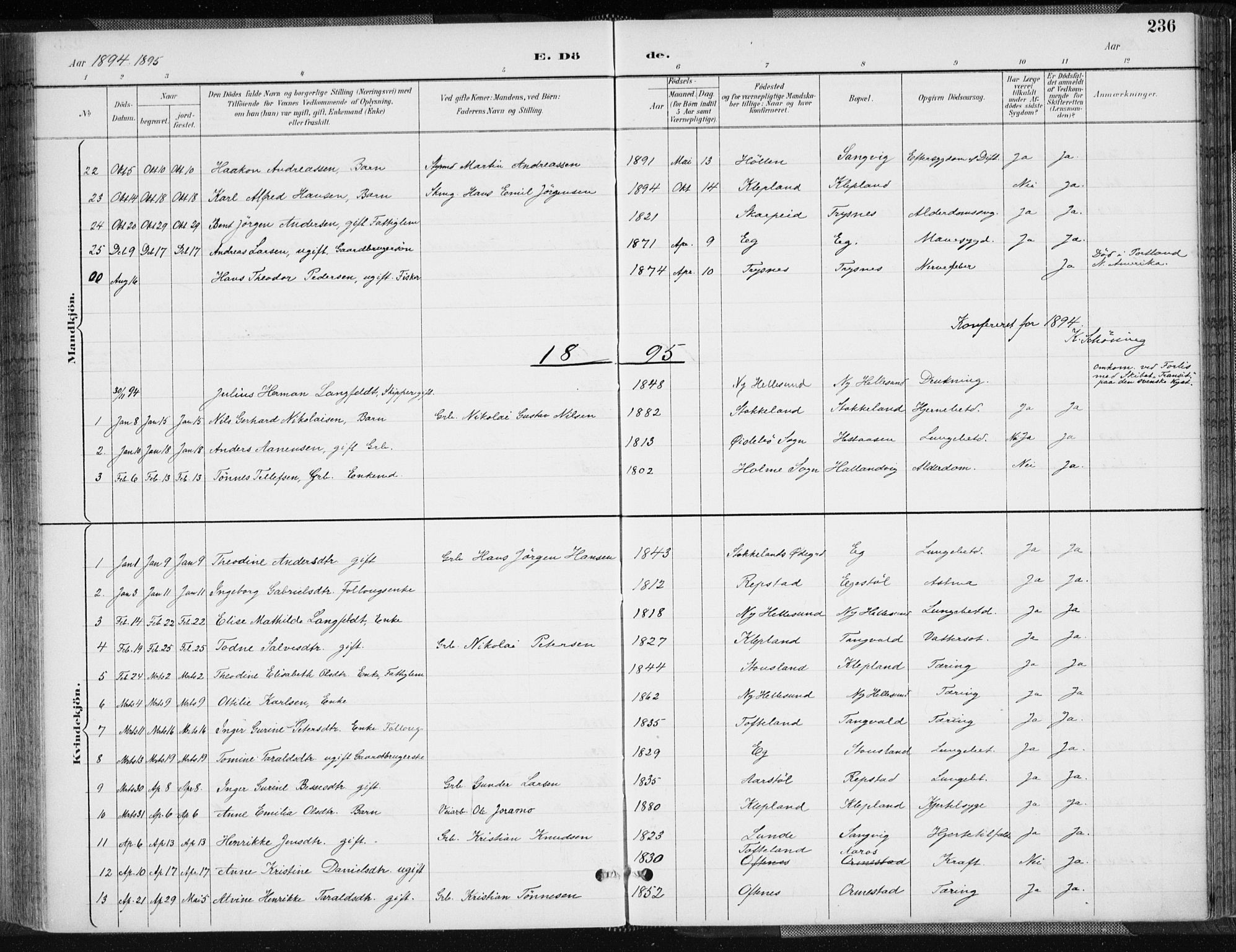 Søgne sokneprestkontor, AV/SAK-1111-0037/F/Fa/Fab/L0013: Parish register (official) no. A 13, 1892-1911, p. 236