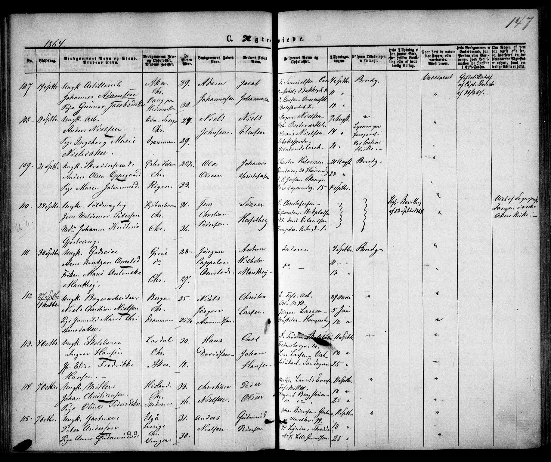 Trefoldighet prestekontor Kirkebøker, SAO/A-10882/F/Fc/L0001: Parish register (official) no. III 1, 1858-1874, p. 147