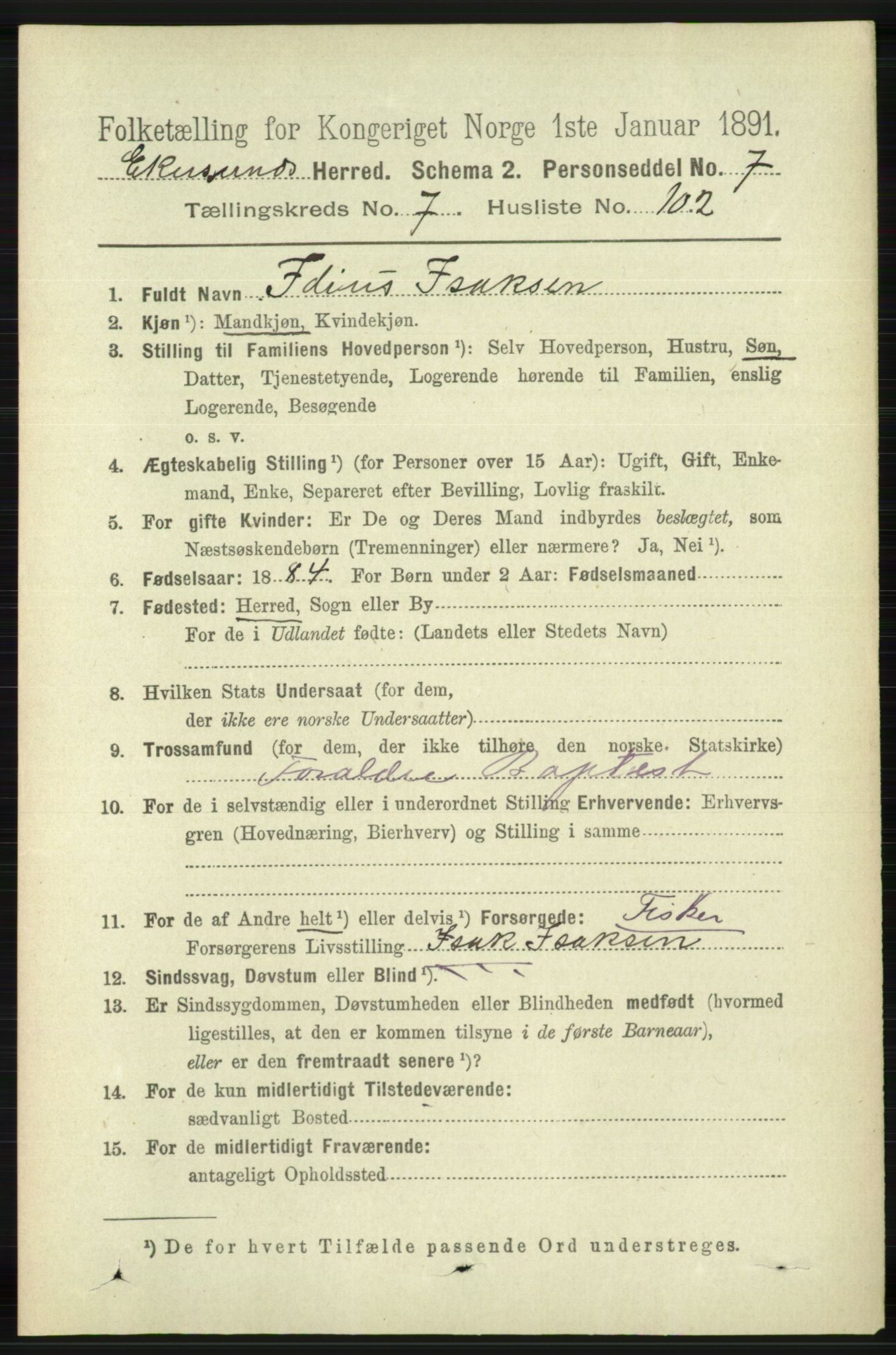 RA, 1891 census for 1116 Eigersund herred, 1891, p. 3416