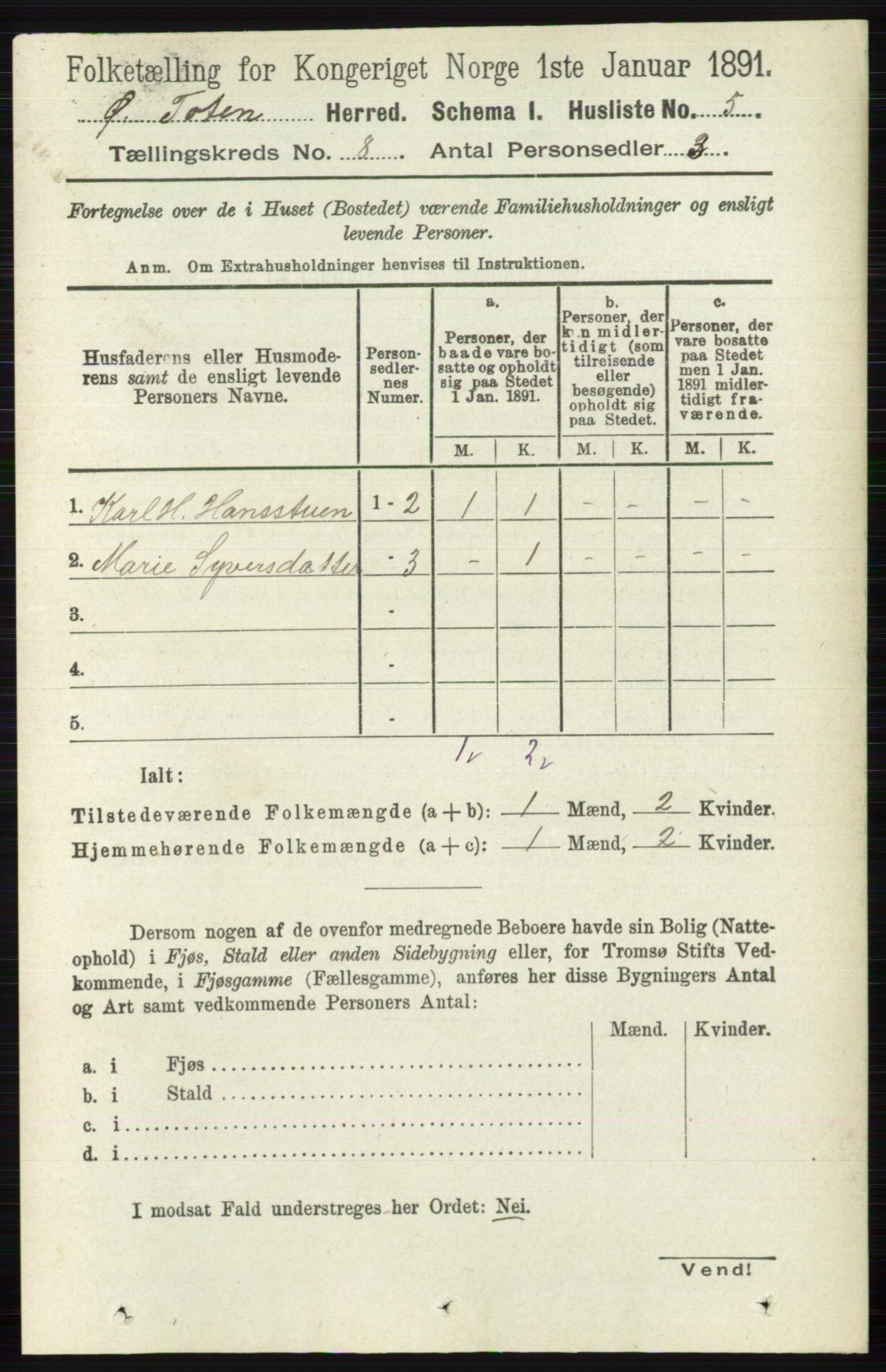 RA, 1891 census for 0528 Østre Toten, 1891, p. 4930