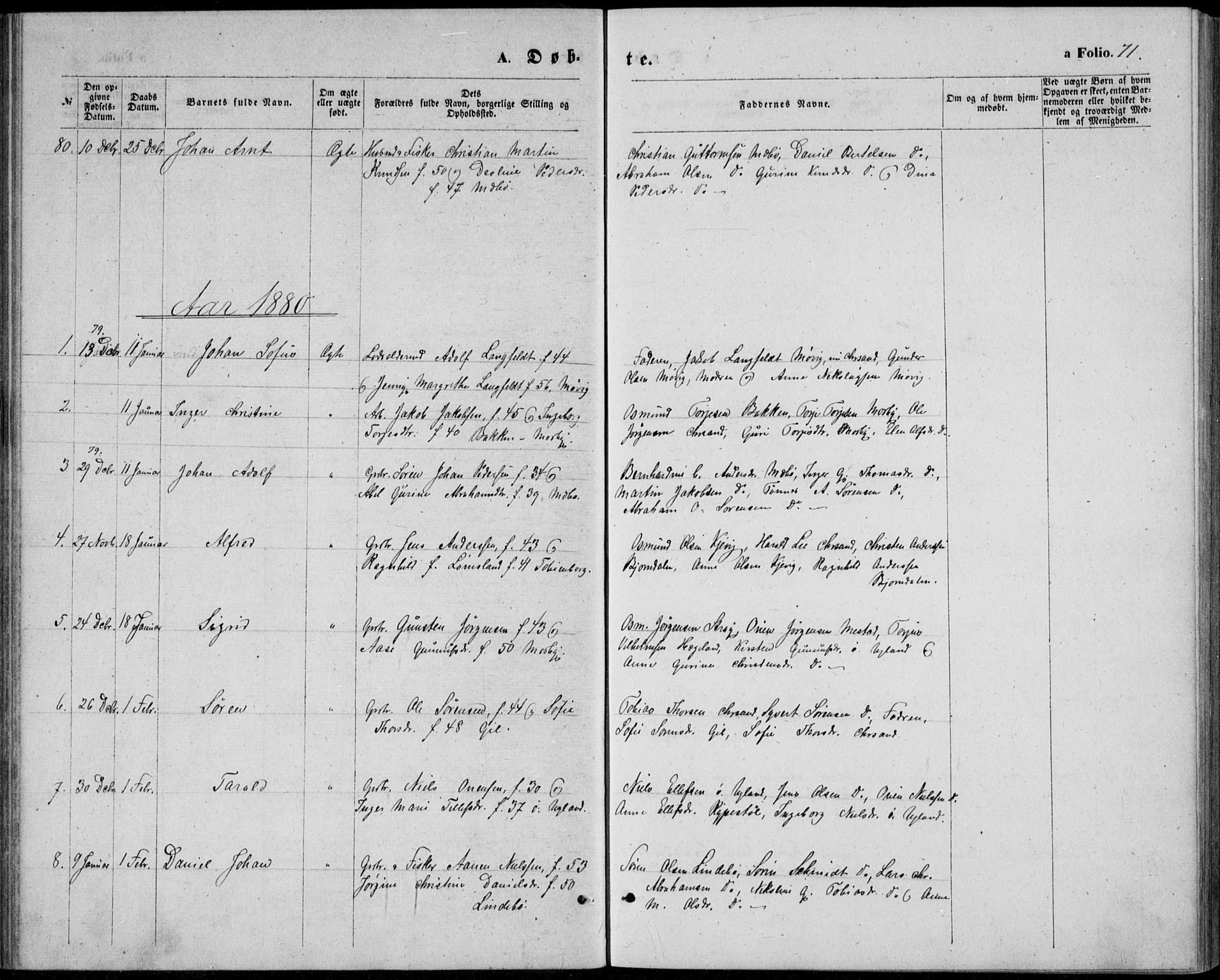 Oddernes sokneprestkontor, AV/SAK-1111-0033/F/Fb/Fba/L0007: Parish register (copy) no. B 7, 1869-1887, p. 71