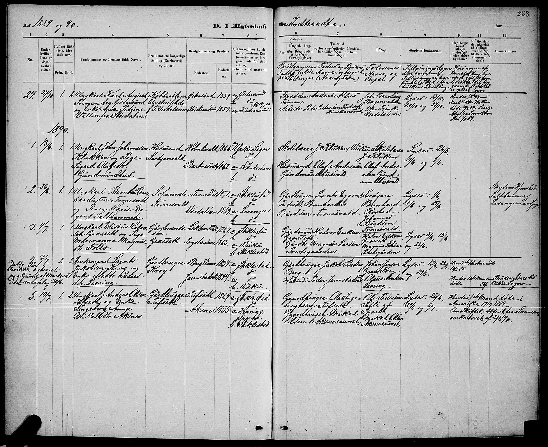Ministerialprotokoller, klokkerbøker og fødselsregistre - Nord-Trøndelag, SAT/A-1458/723/L0256: Parish register (copy) no. 723C04, 1879-1890, p. 233