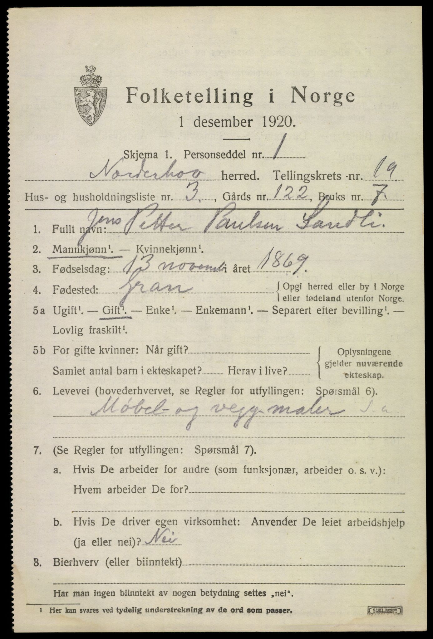 SAKO, 1920 census for Norderhov, 1920, p. 20326