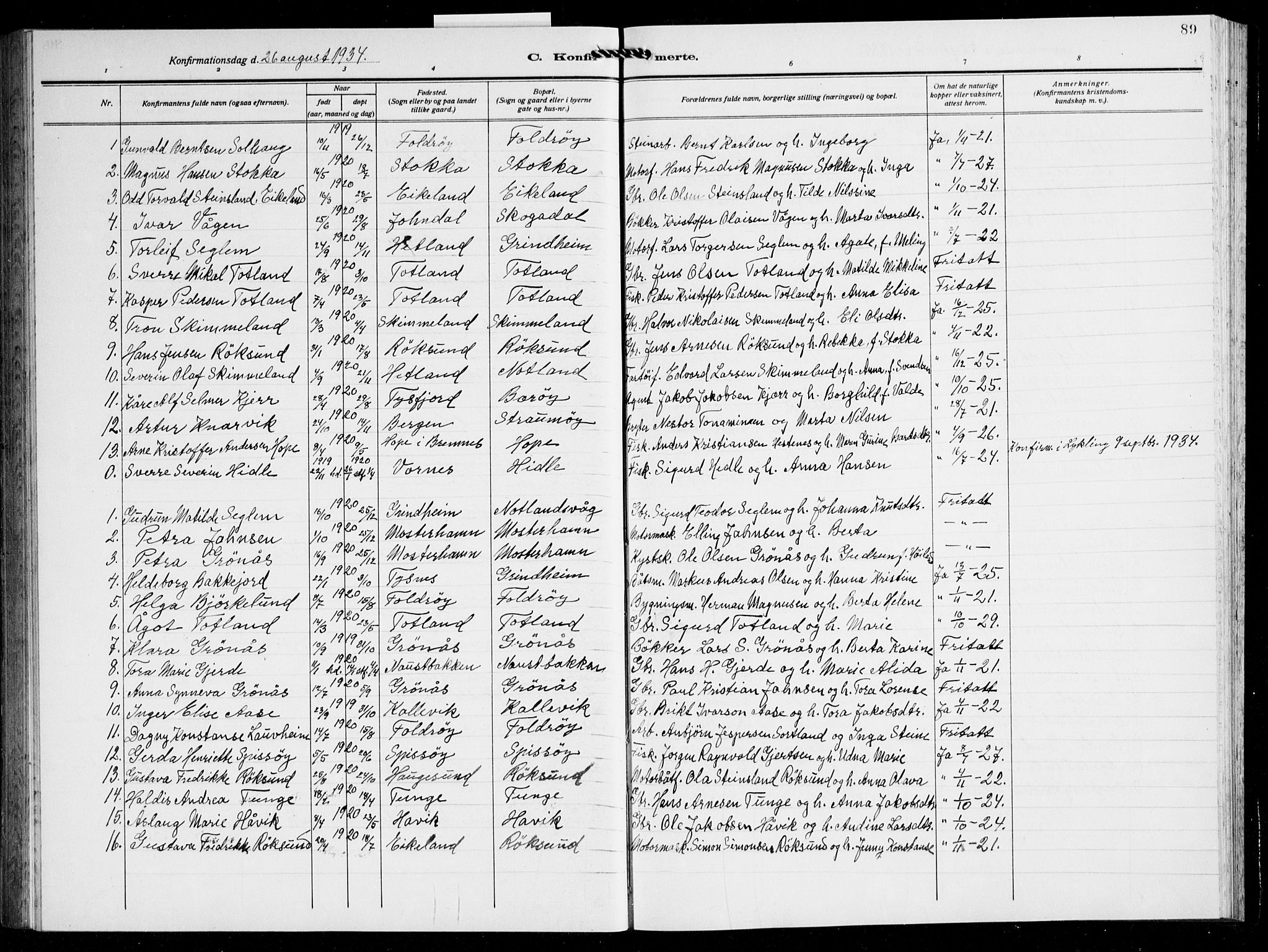 Finnås sokneprestembete, AV/SAB-A-99925/H/Ha/Hab/Haba/L0005: Parish register (copy) no. A 5, 1924-1945, p. 89