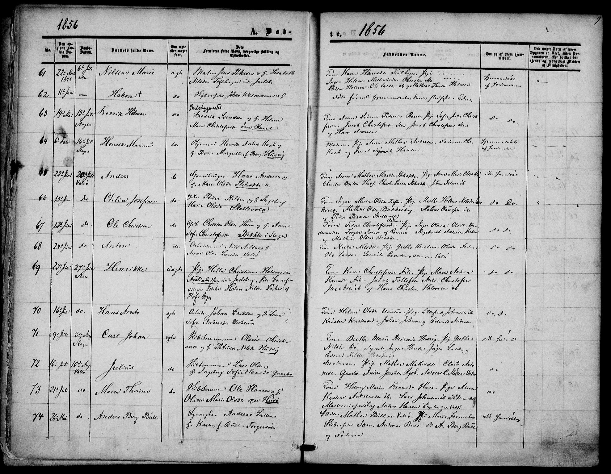 Sem kirkebøker, SAKO/A-5/F/Fa/L0007: Parish register (official) no. I 7, 1856-1865, p. 9