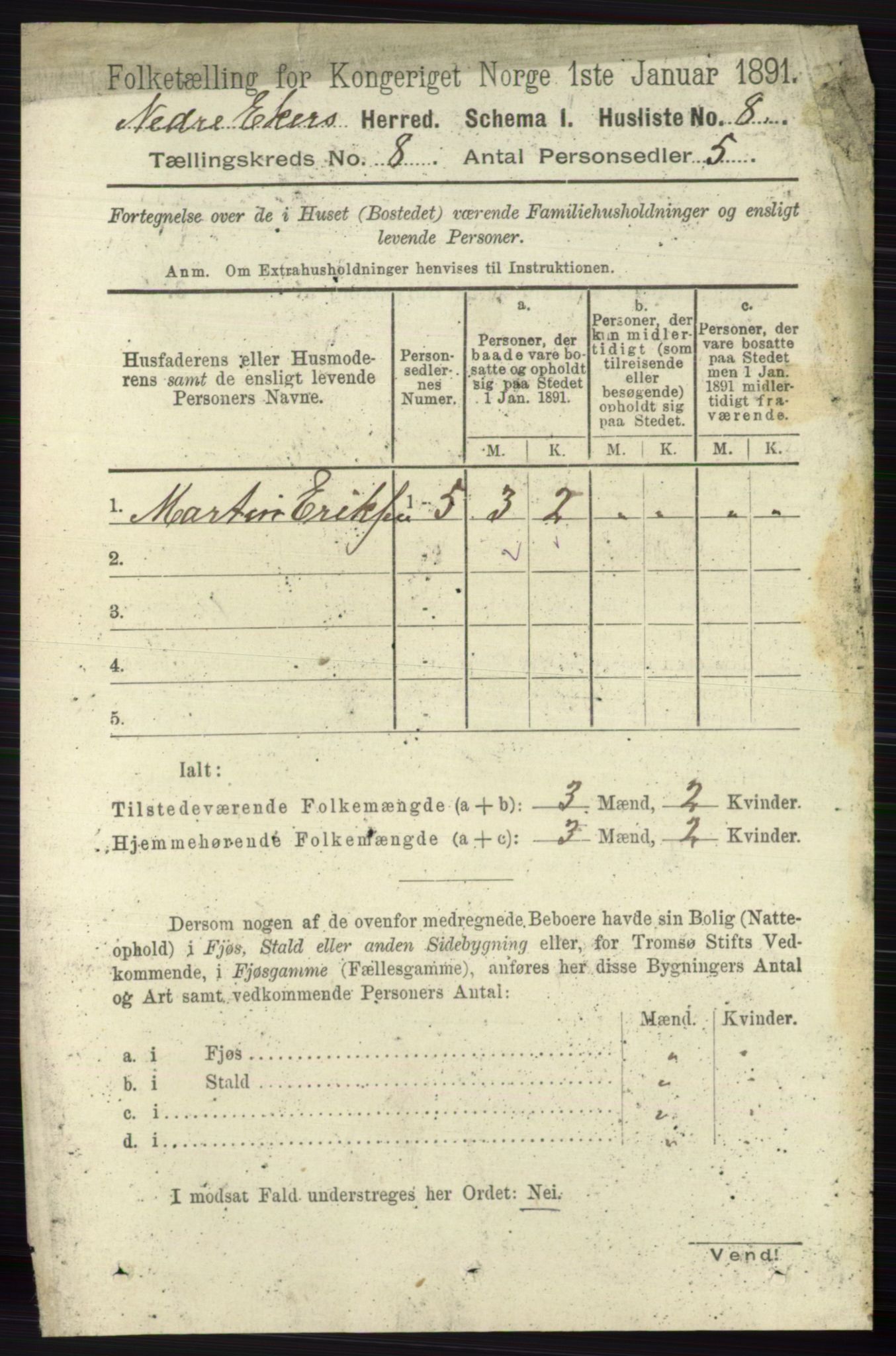 RA, 1891 census for 0625 Nedre Eiker, 1891, p. 3904