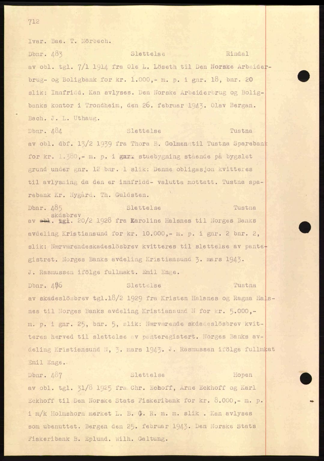 Nordmøre sorenskriveri, AV/SAT-A-4132/1/2/2Ca: Mortgage book no. C81, 1940-1945, Diary no: : 483/1943