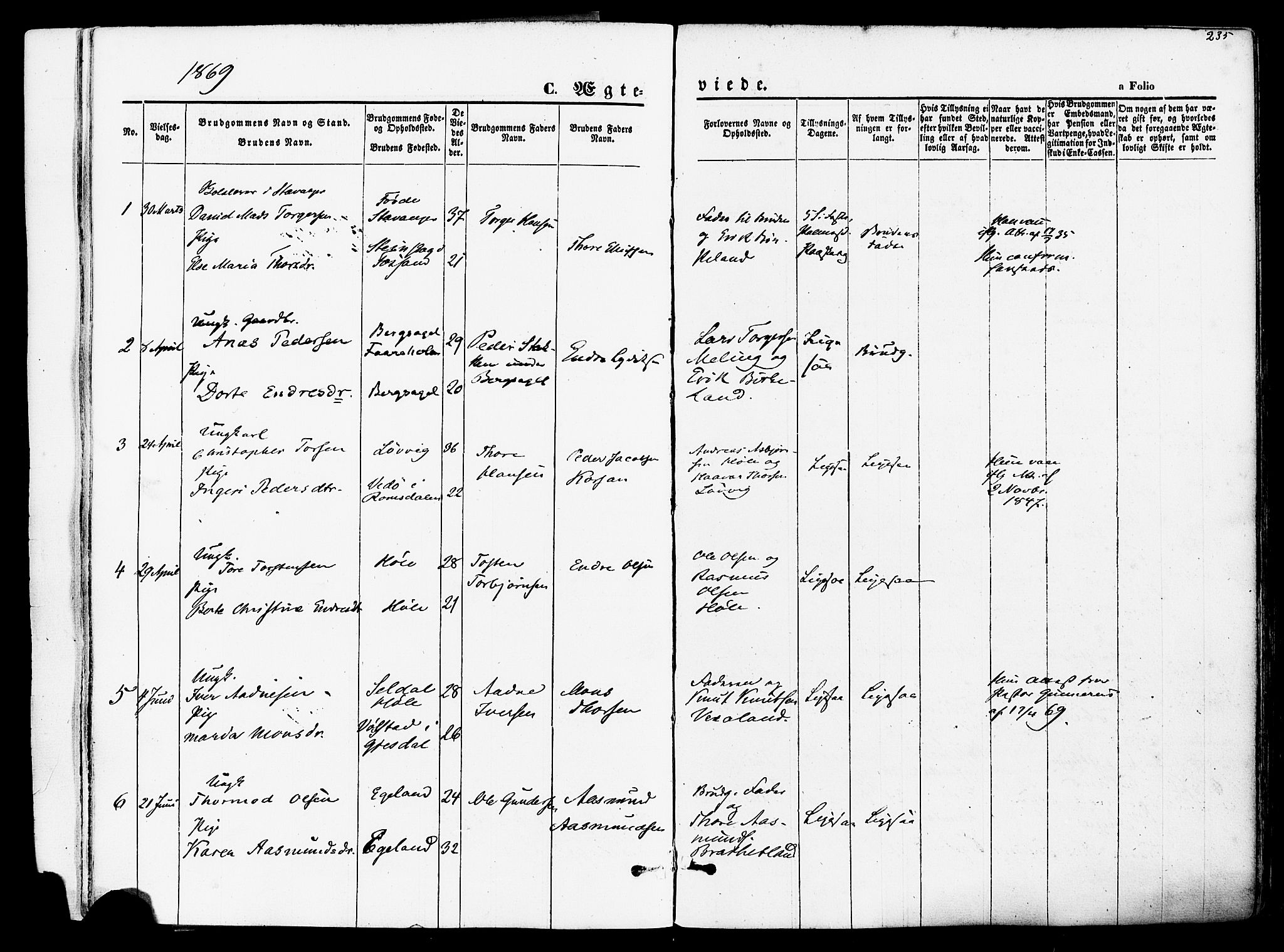 Høgsfjord sokneprestkontor, SAST/A-101624/H/Ha/Haa/L0002: Parish register (official) no. A 2, 1855-1885, p. 235