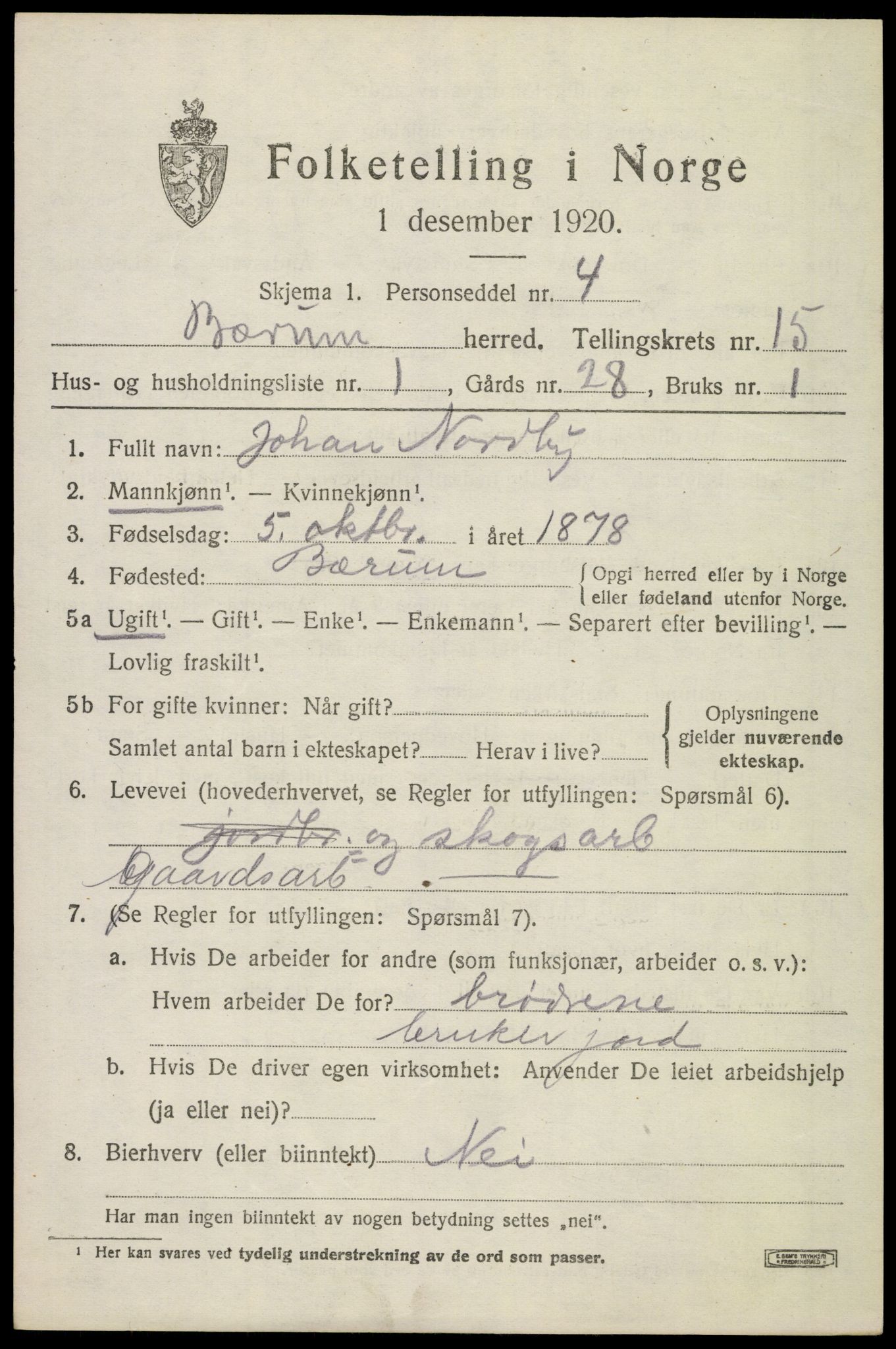 SAO, 1920 census for Bærum, 1920, p. 42384