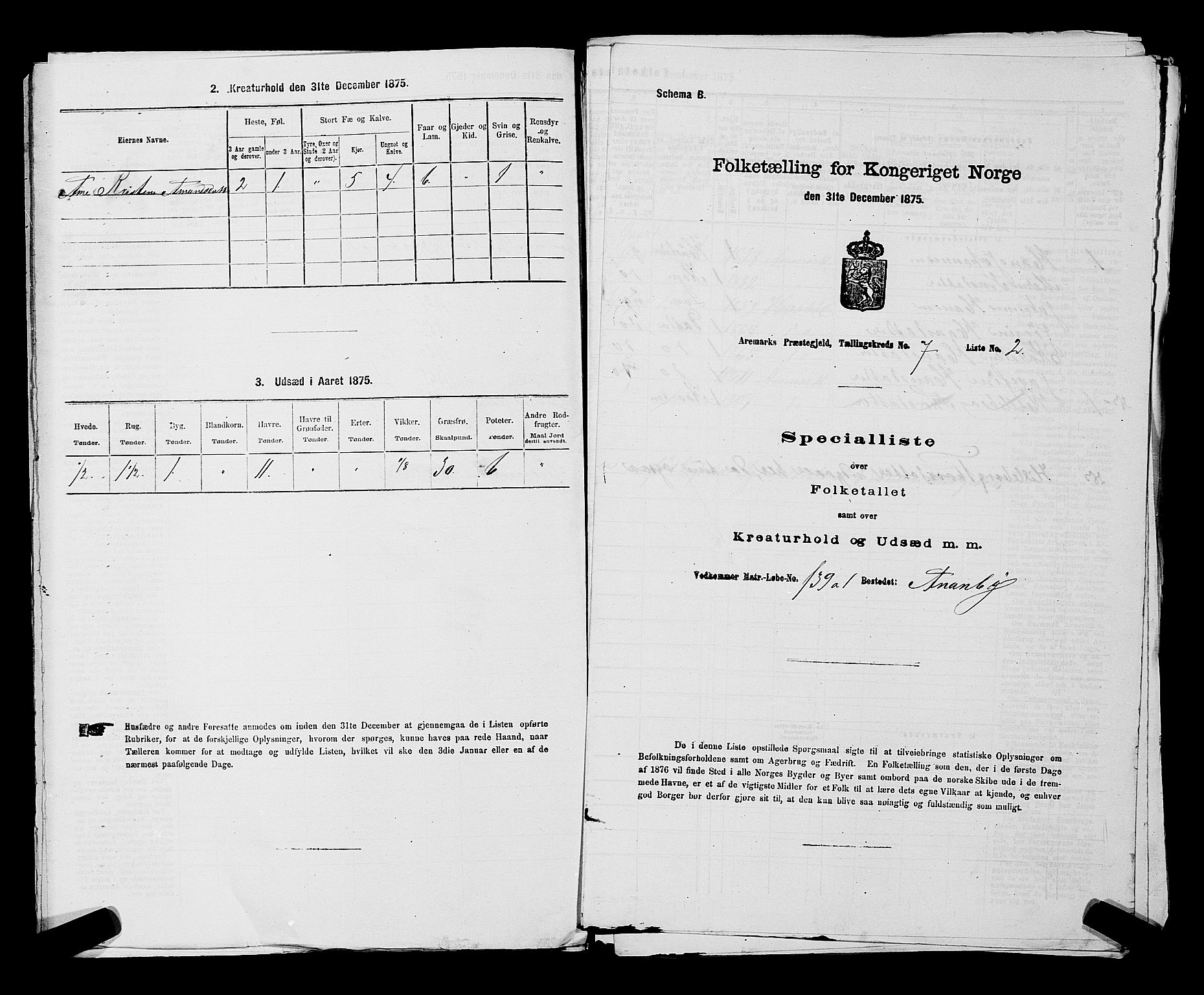 RA, 1875 census for 0118P Aremark, 1875, p. 975