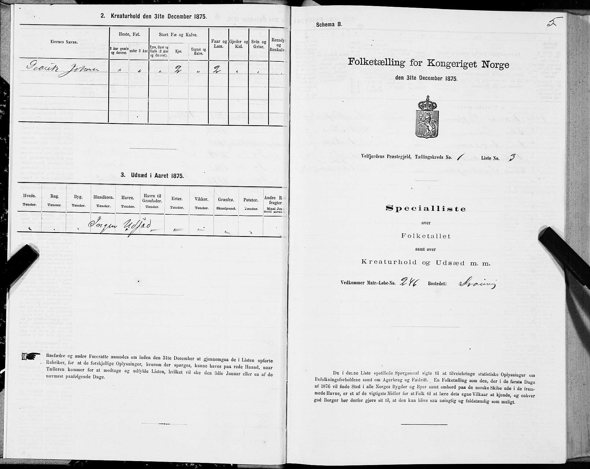 SAT, 1875 census for 1813P Velfjord, 1875, p. 1005