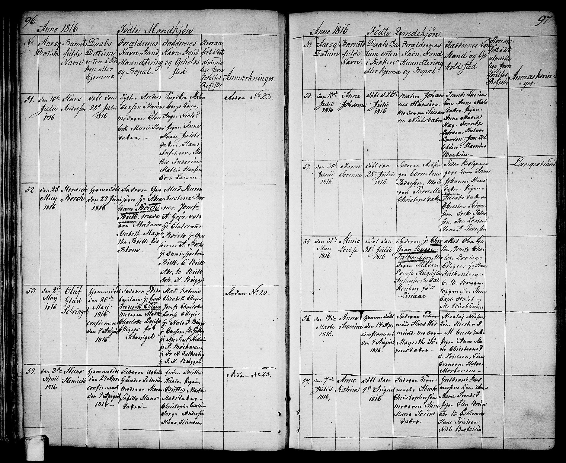 Larvik kirkebøker, AV/SAKO-A-352/G/Ga/L0002: Parish register (copy) no. I 2, 1807-1830, p. 96-97