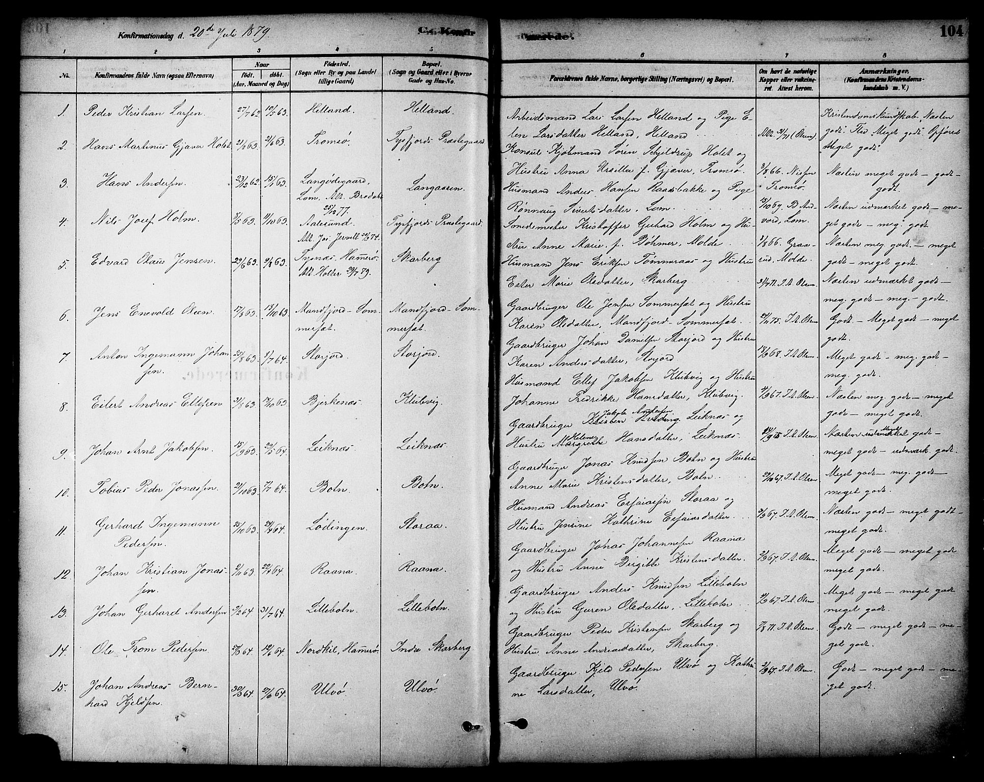 Ministerialprotokoller, klokkerbøker og fødselsregistre - Nordland, AV/SAT-A-1459/861/L0868: Parish register (official) no. 861A03, 1879-1889, p. 104