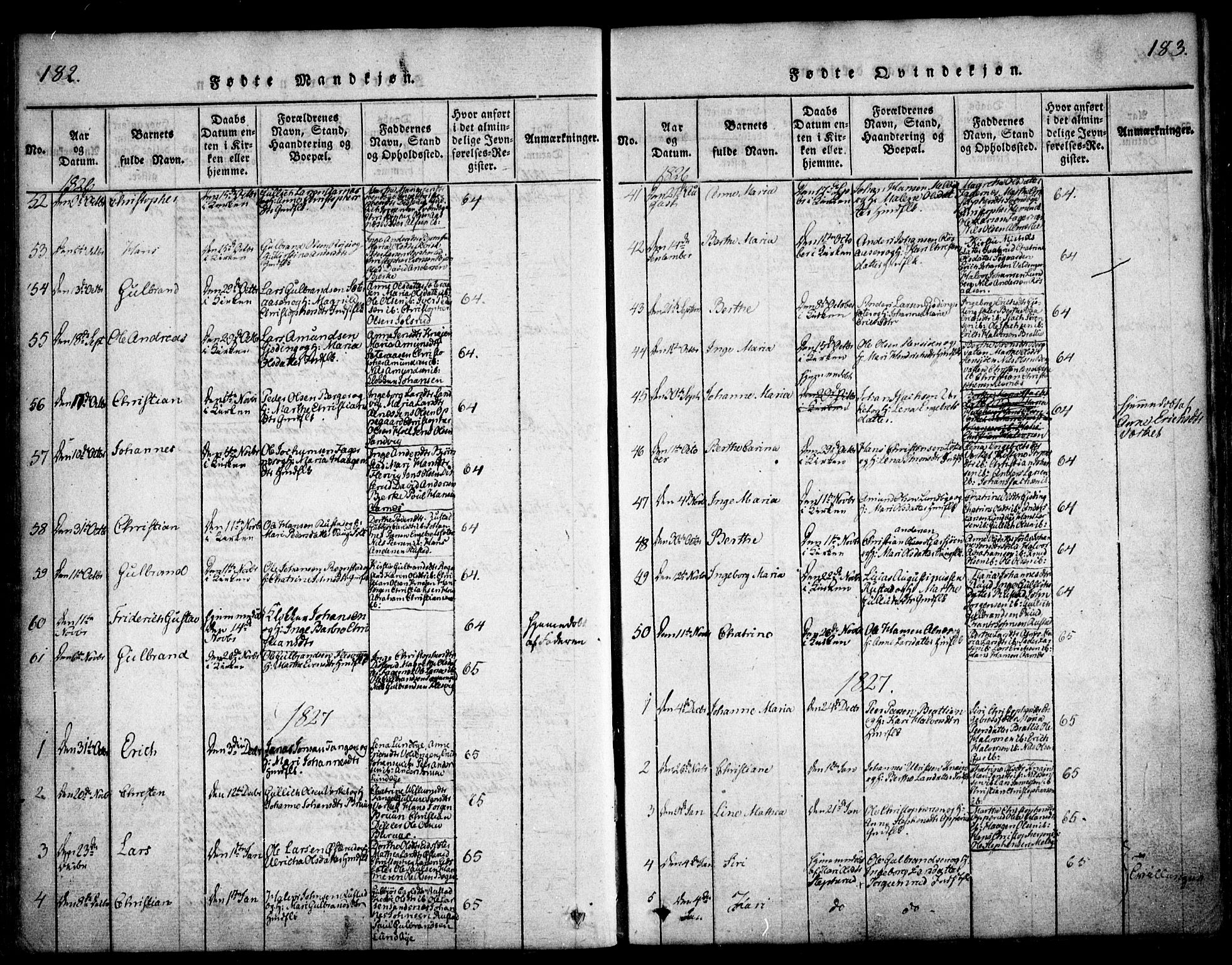 Hurdal prestekontor Kirkebøker, SAO/A-10889/F/Fa/L0003: Parish register (official) no. I 3, 1815-1828, p. 182-183