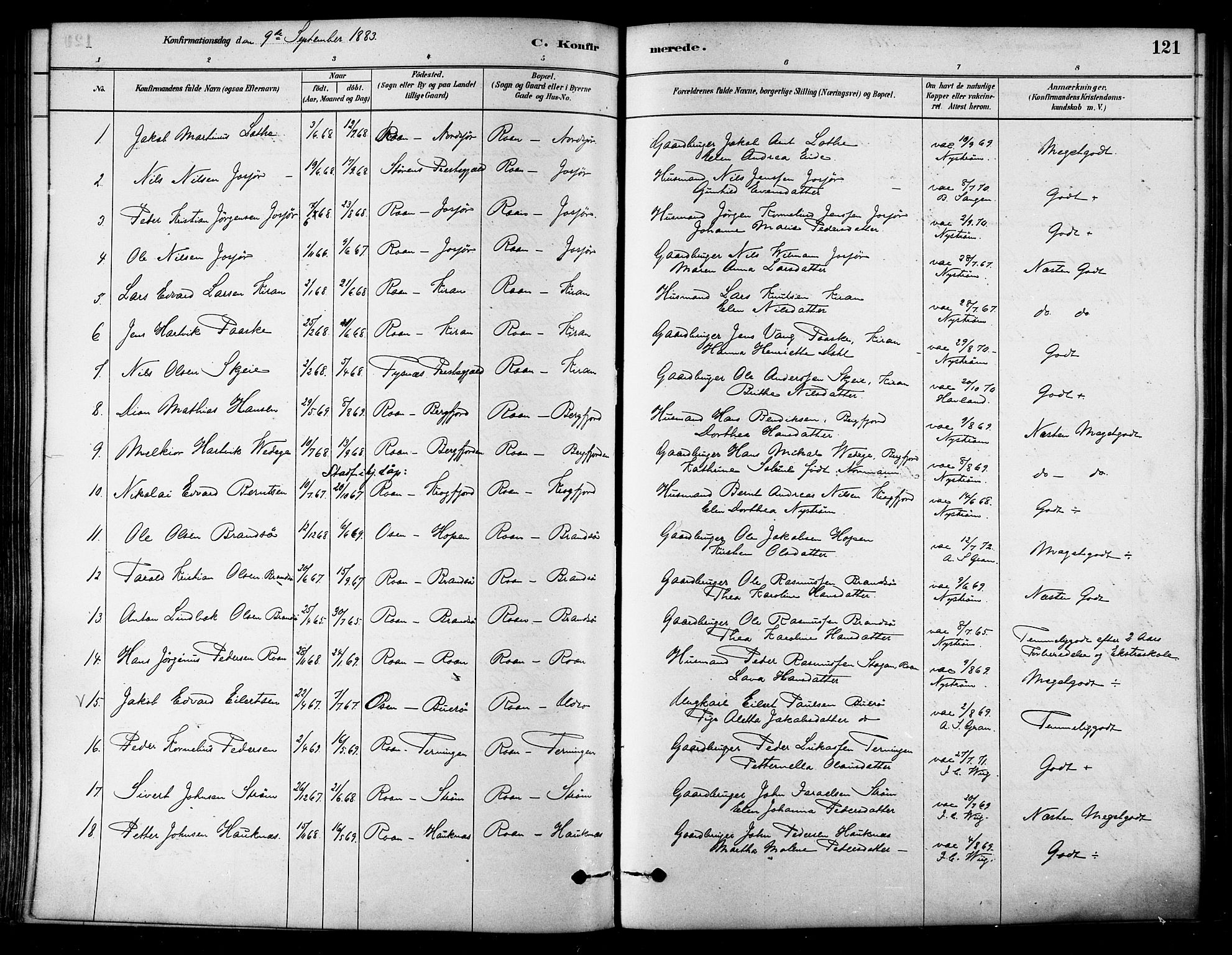 Ministerialprotokoller, klokkerbøker og fødselsregistre - Sør-Trøndelag, SAT/A-1456/657/L0707: Parish register (official) no. 657A08, 1879-1893, p. 121