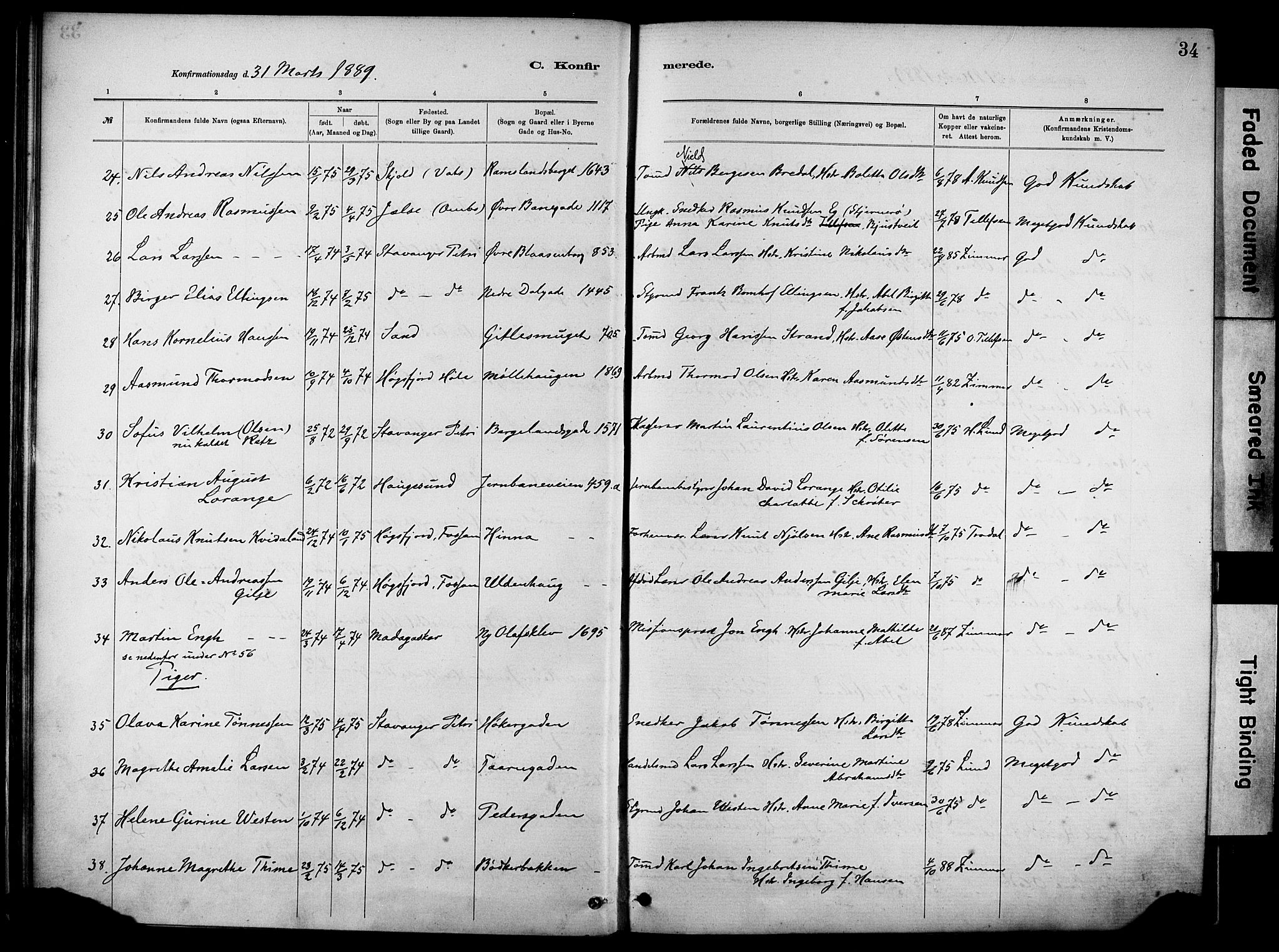 St. Johannes sokneprestkontor, SAST/A-101814/001/30/30BA/L0002: Parish register (official) no. A 2, 1885-1899, p. 34