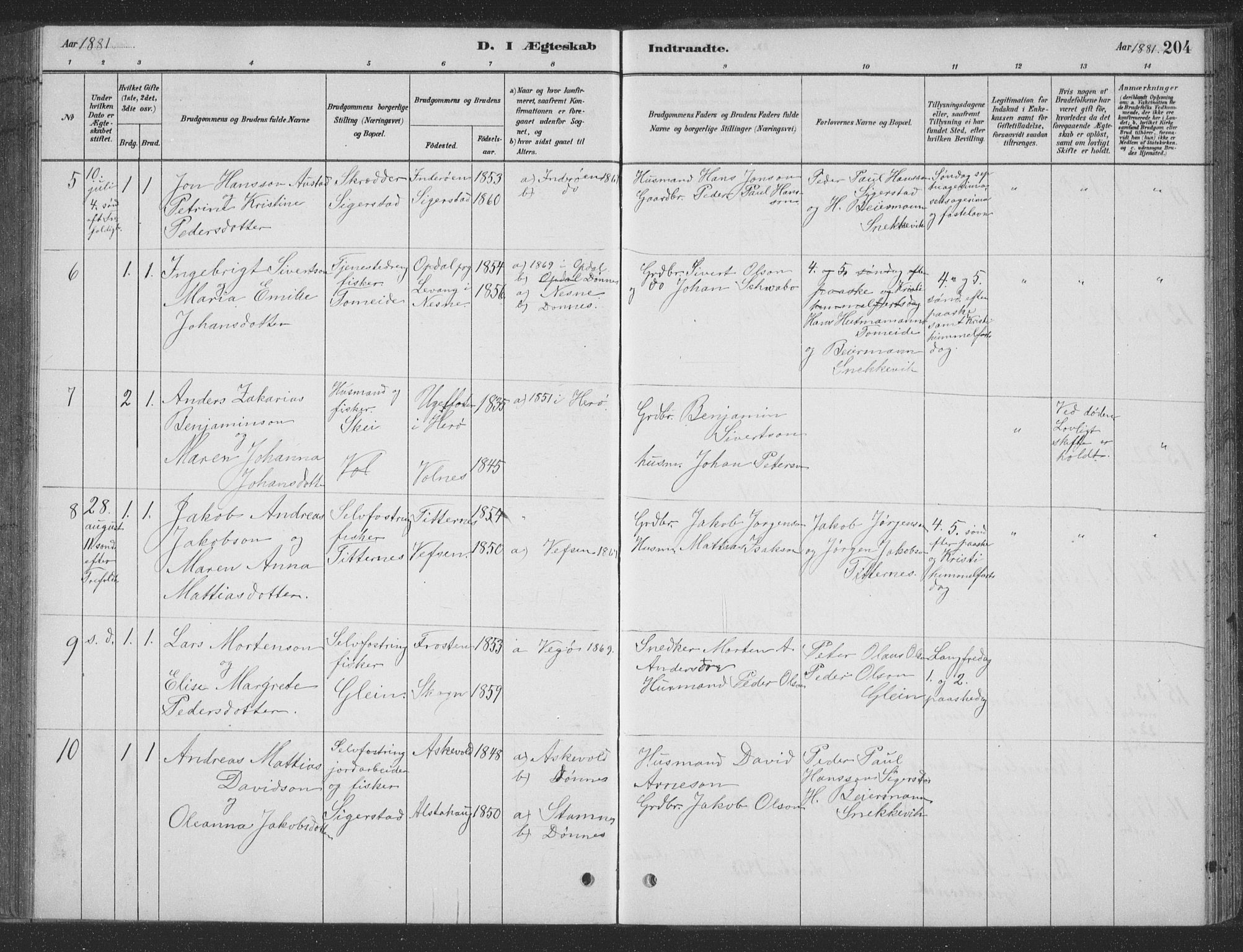 Ministerialprotokoller, klokkerbøker og fødselsregistre - Nordland, AV/SAT-A-1459/835/L0532: Parish register (copy) no. 835C04, 1880-1905, p. 204