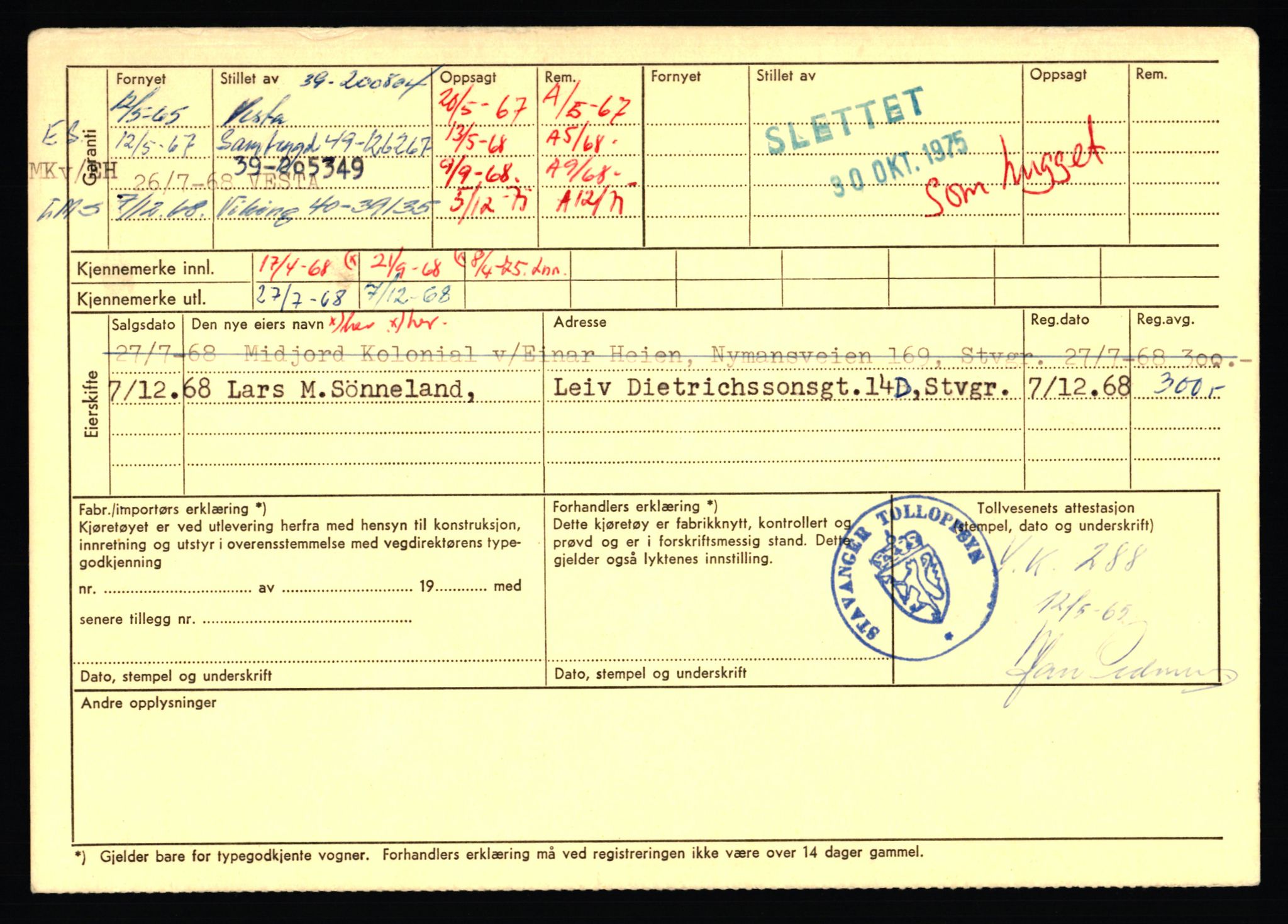 Stavanger trafikkstasjon, AV/SAST-A-101942/0/F/L0069: L-76801 - L-78797, 1930-1971, p. 1110