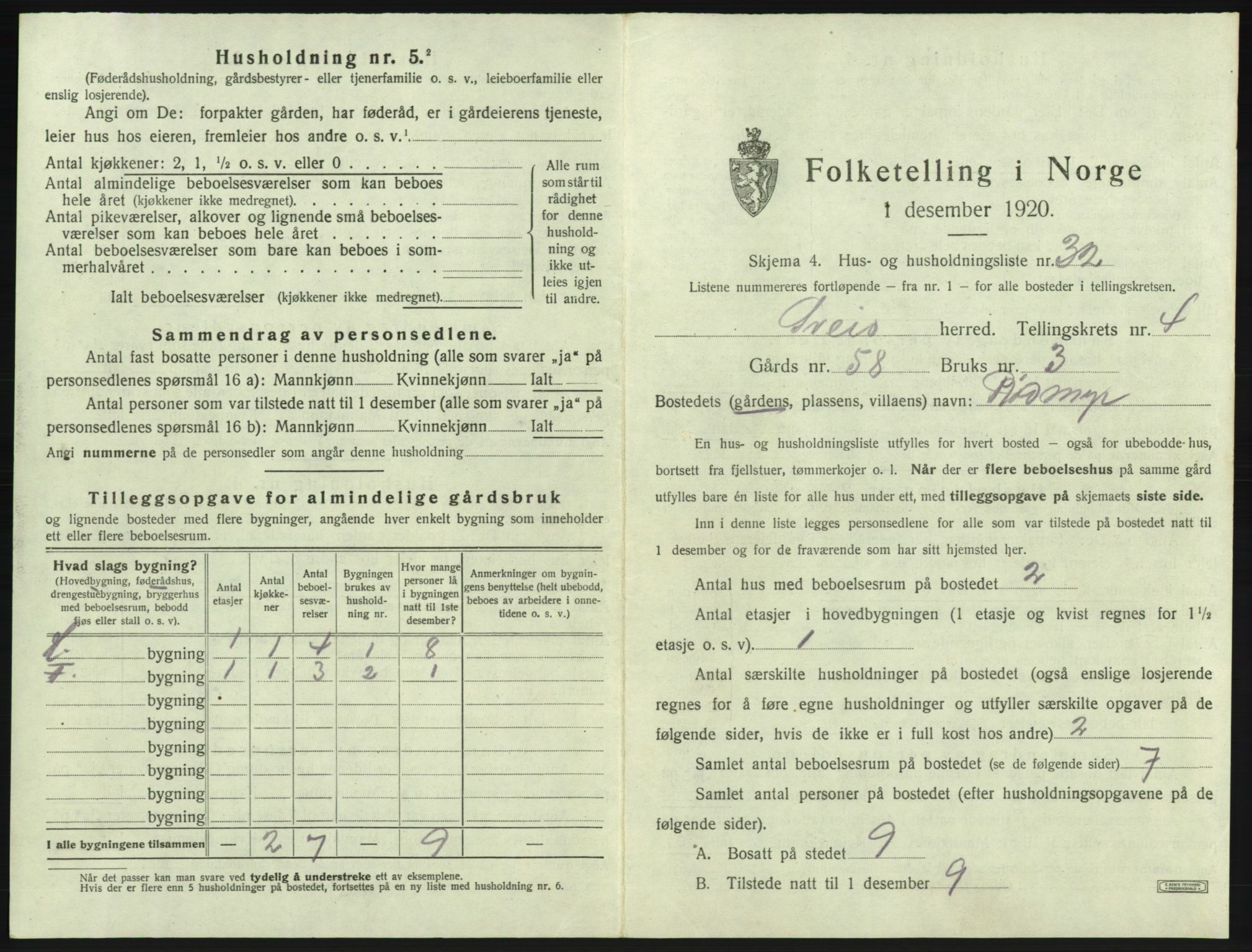 SAB, 1920 census for Sveio, 1920, p. 307