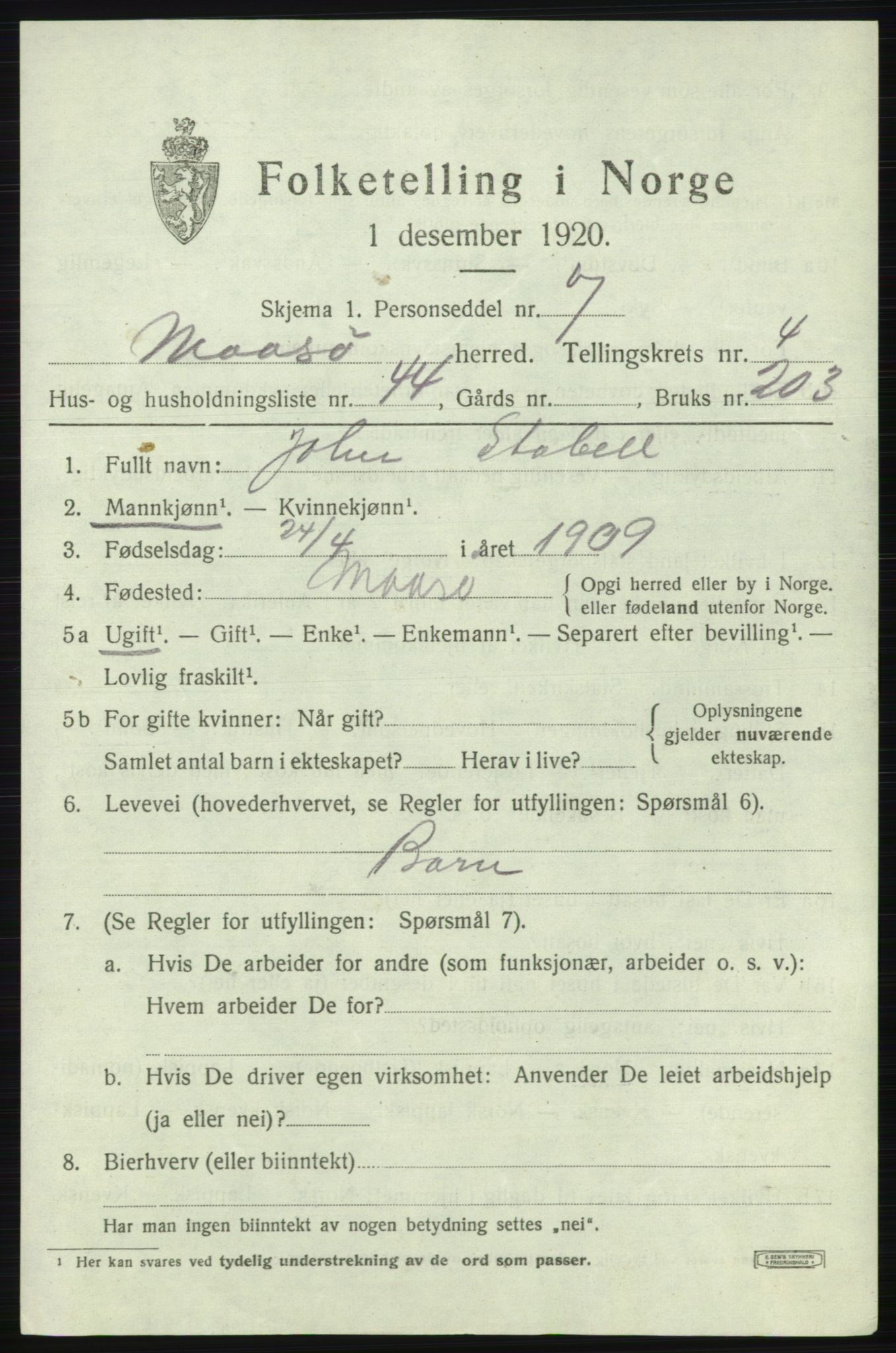 SATØ, 1920 census for Måsøy, 1920, p. 2330