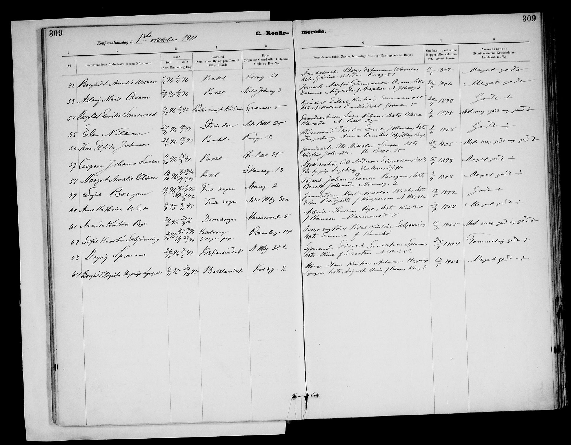 Ministerialprotokoller, klokkerbøker og fødselsregistre - Sør-Trøndelag, SAT/A-1456/604/L0203: Parish register (official) no. 604A23, 1908-1916, p. 309