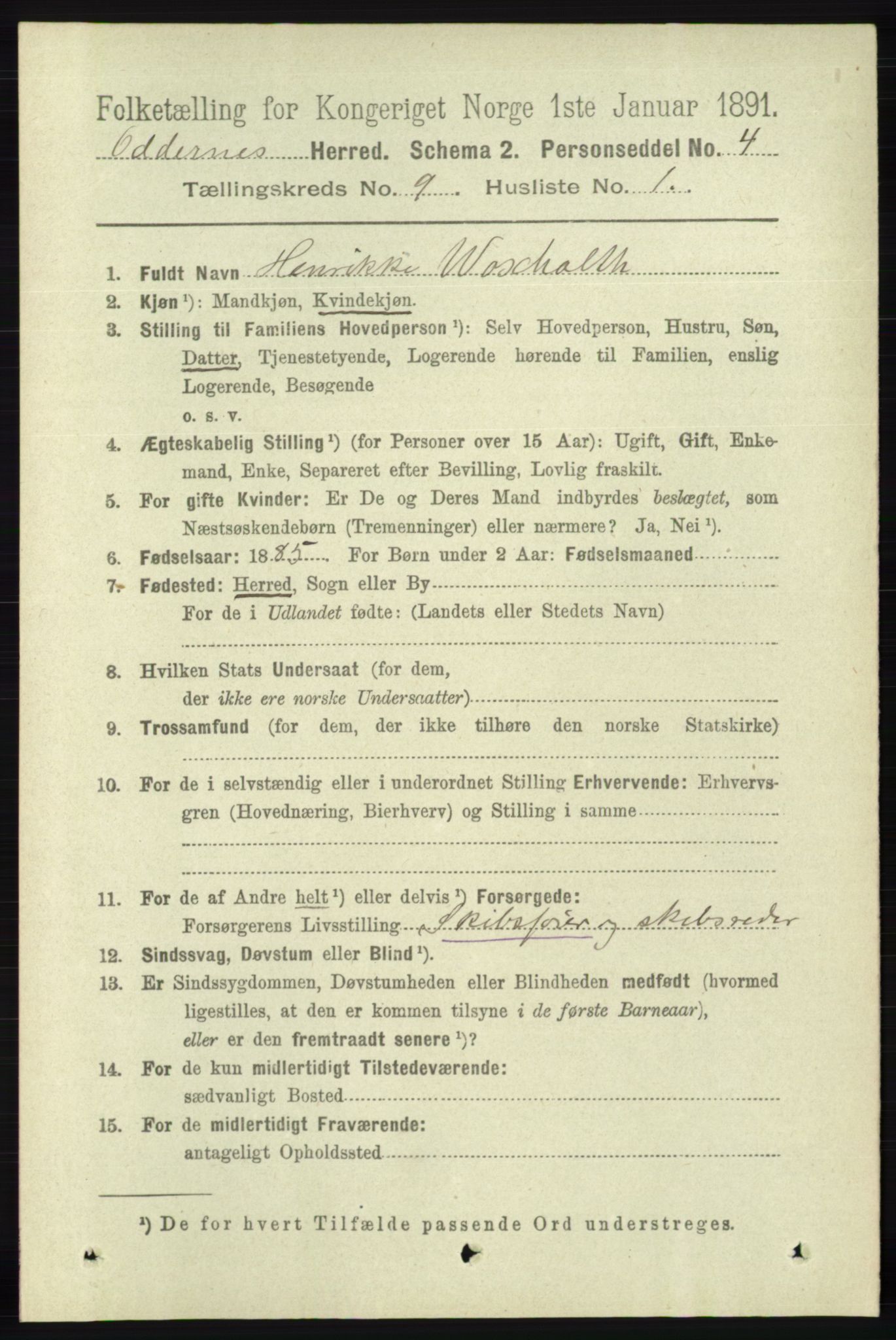 RA, 1891 census for 1012 Oddernes, 1891, p. 3264