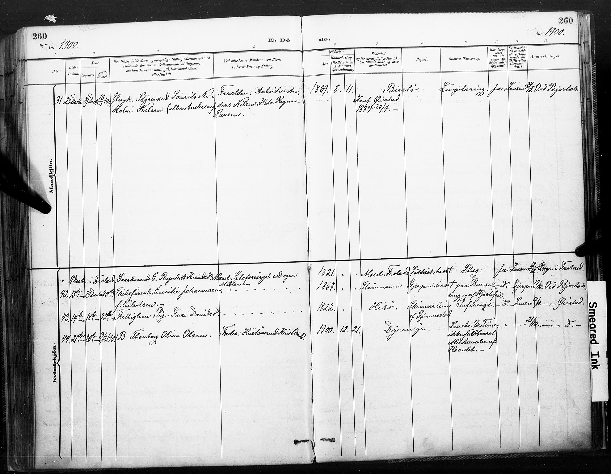 Øyestad sokneprestkontor, AV/SAK-1111-0049/F/Fa/L0018: Parish register (official) no. A 18, 1897-1907, p. 260