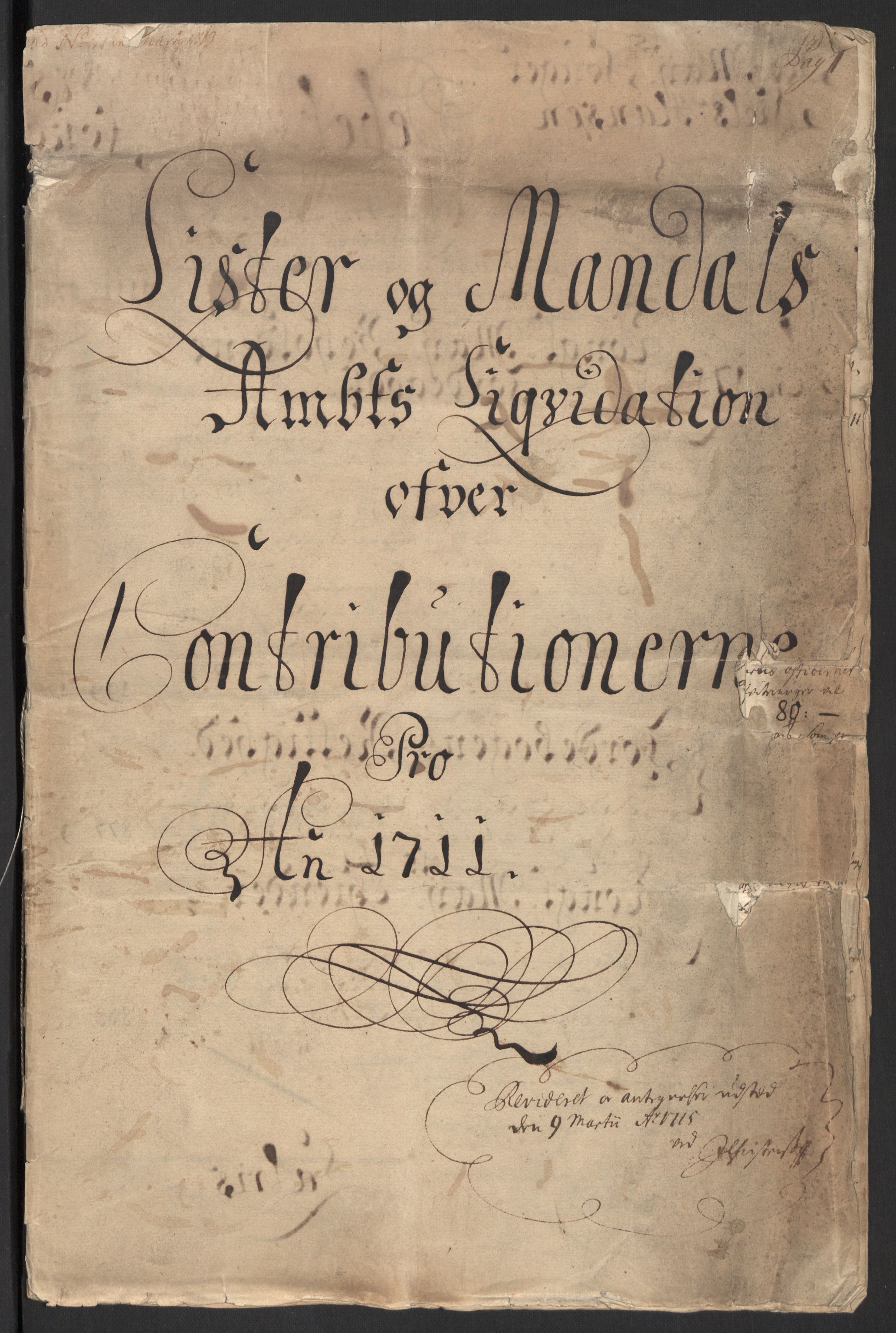 Rentekammeret inntil 1814, Reviderte regnskaper, Fogderegnskap, AV/RA-EA-4092/R43/L2554: Fogderegnskap Lista og Mandal, 1711, p. 3