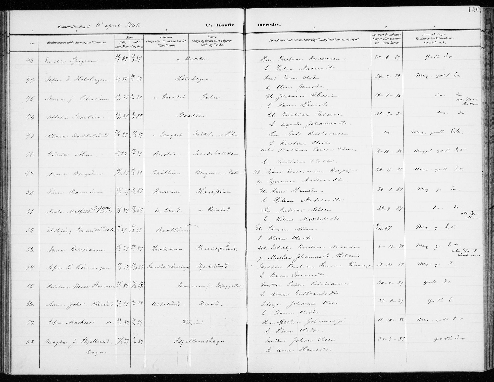 Fåberg prestekontor, AV/SAH-PREST-086/H/Ha/Haa/L0011: Parish register (official) no. 11, 1899-1913, p. 150