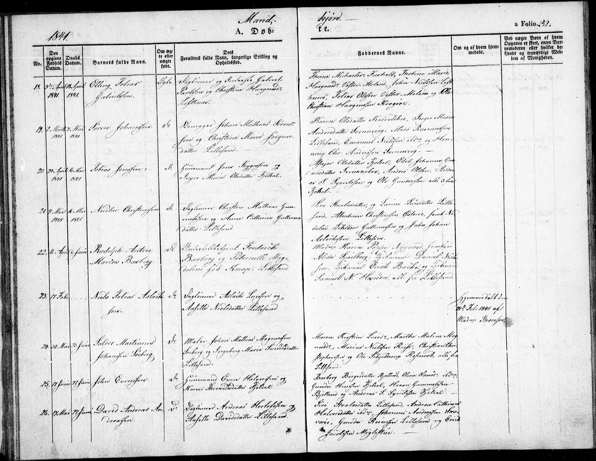 Vestre Moland sokneprestkontor, AV/SAK-1111-0046/F/Fb/Fbb/L0002: Parish register (copy) no. B 2, 1836-1851, p. 32