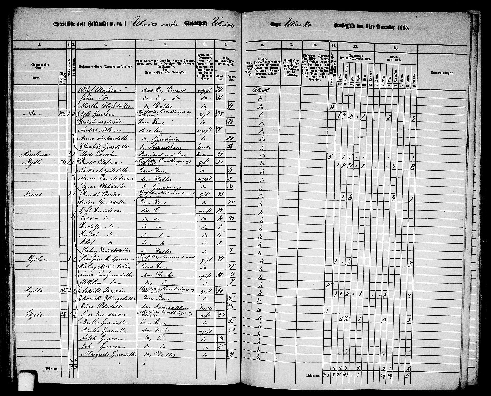 RA, 1865 census for Ulvik, 1865, p. 97