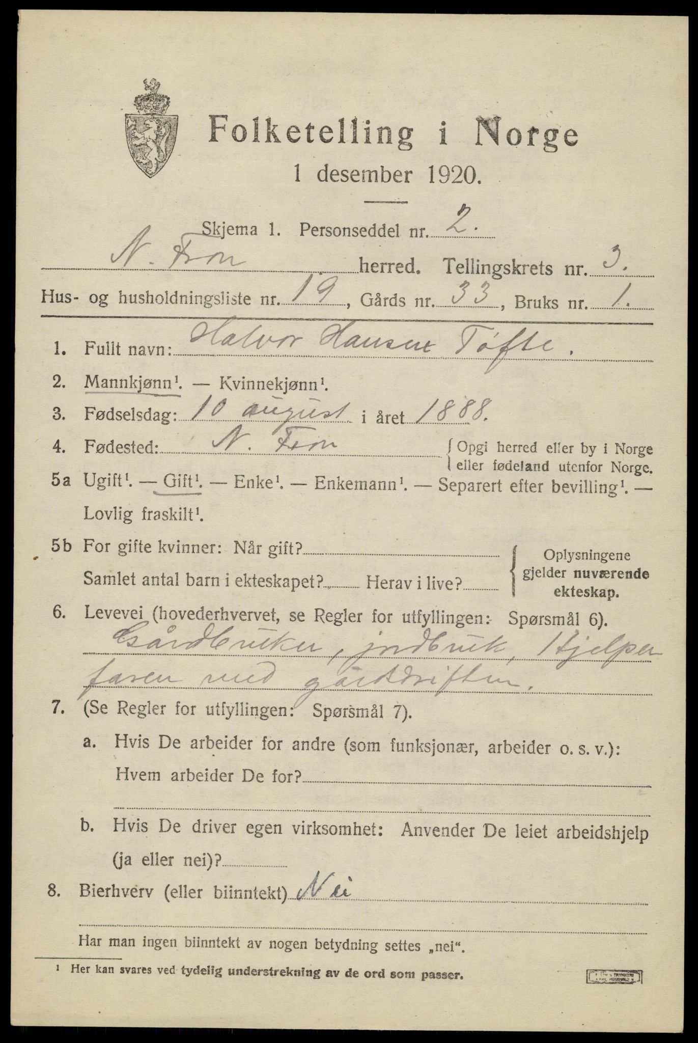 SAH, 1920 census for Nord-Fron, 1920, p. 3284