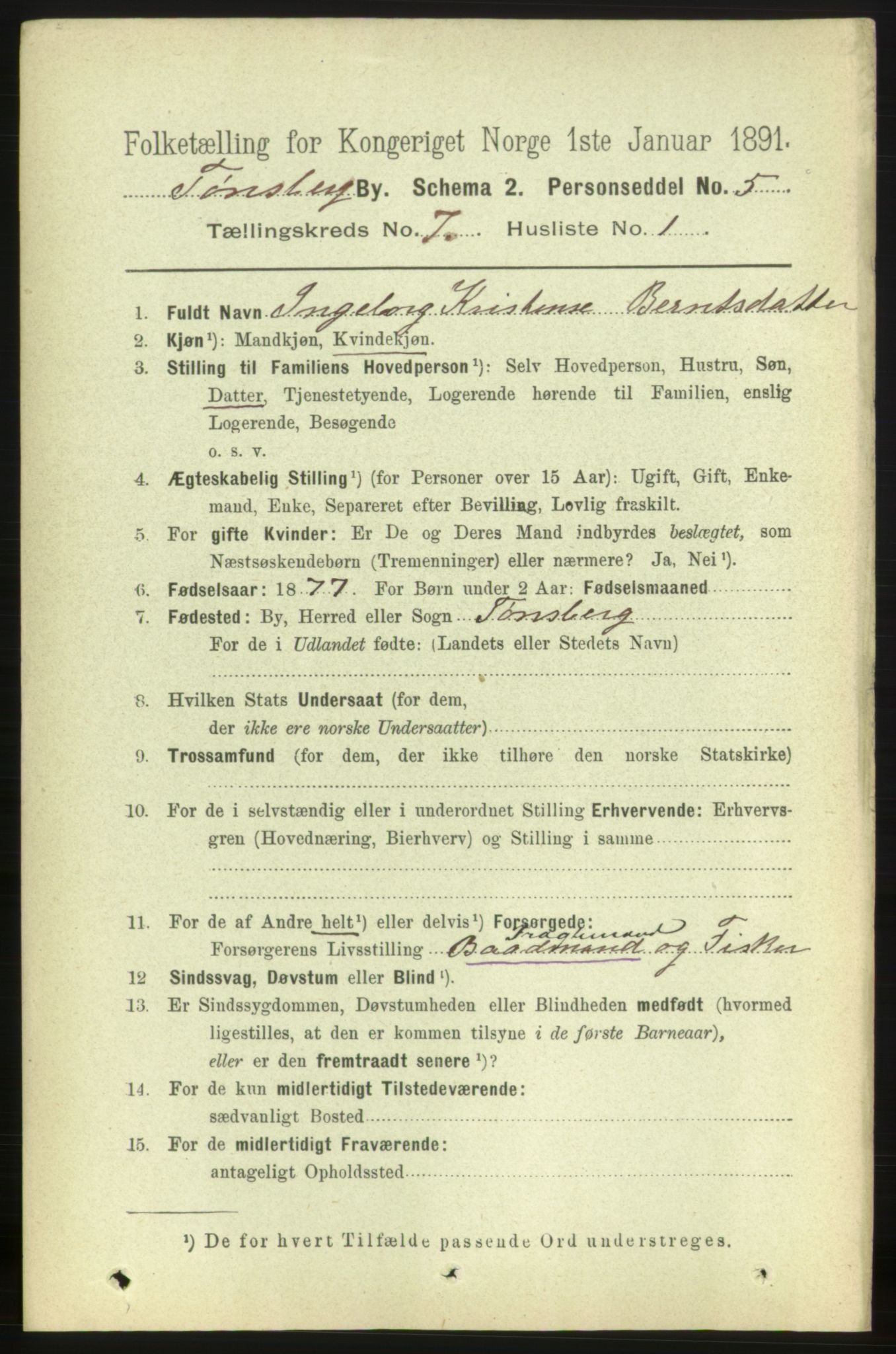 RA, 1891 census for 0705 Tønsberg, 1891, p. 2719