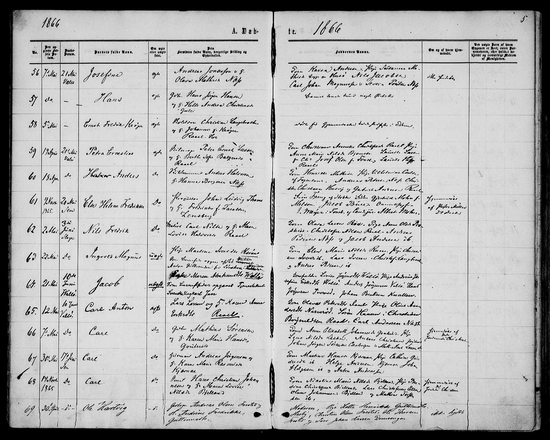 Sem kirkebøker, AV/SAKO-A-5/F/Fa/L0008: Parish register (official) no. I 8, 1866-1873, p. 5