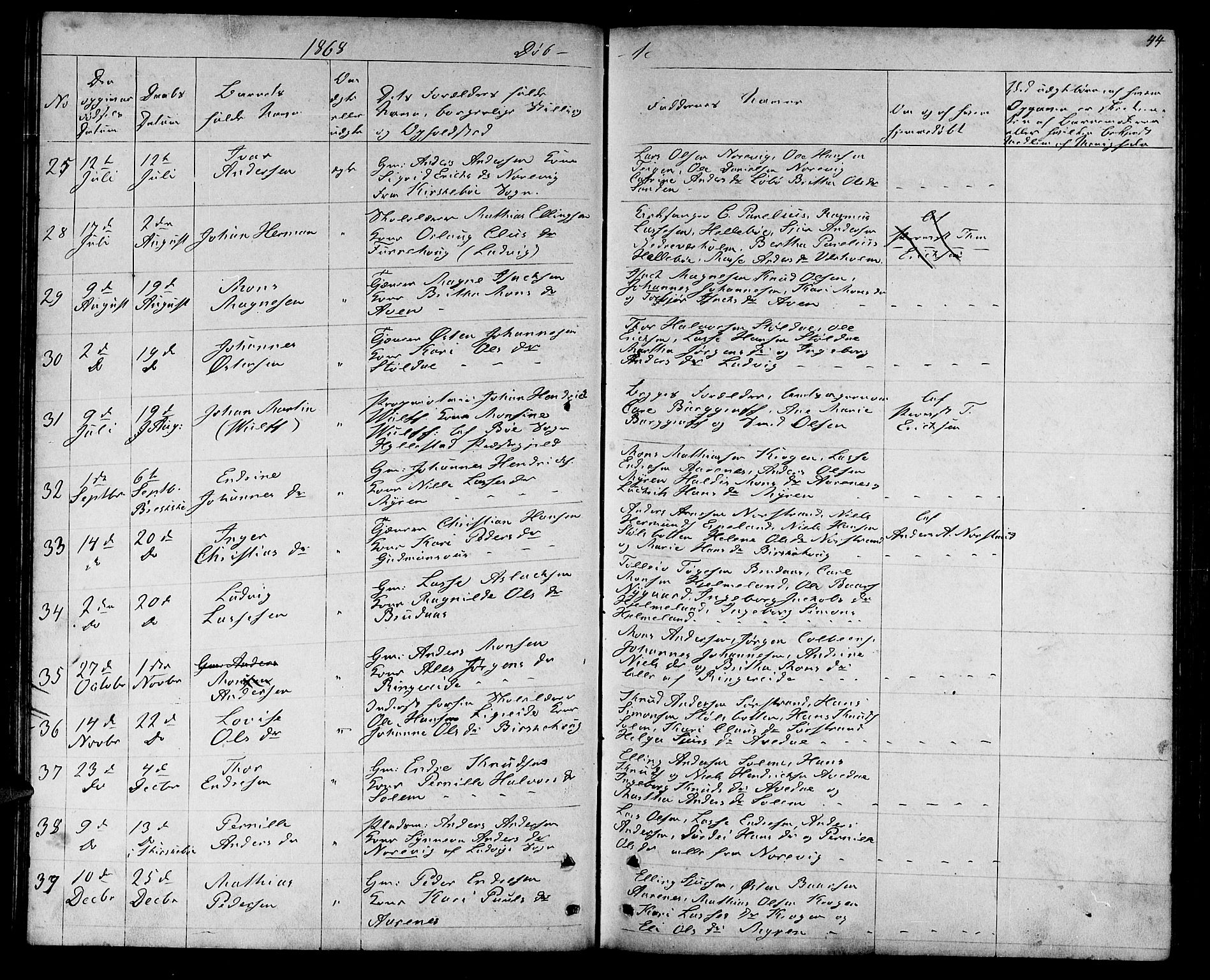 Lavik sokneprestembete, SAB/A-80901: Parish register (copy) no. A 1, 1854-1881, p. 44